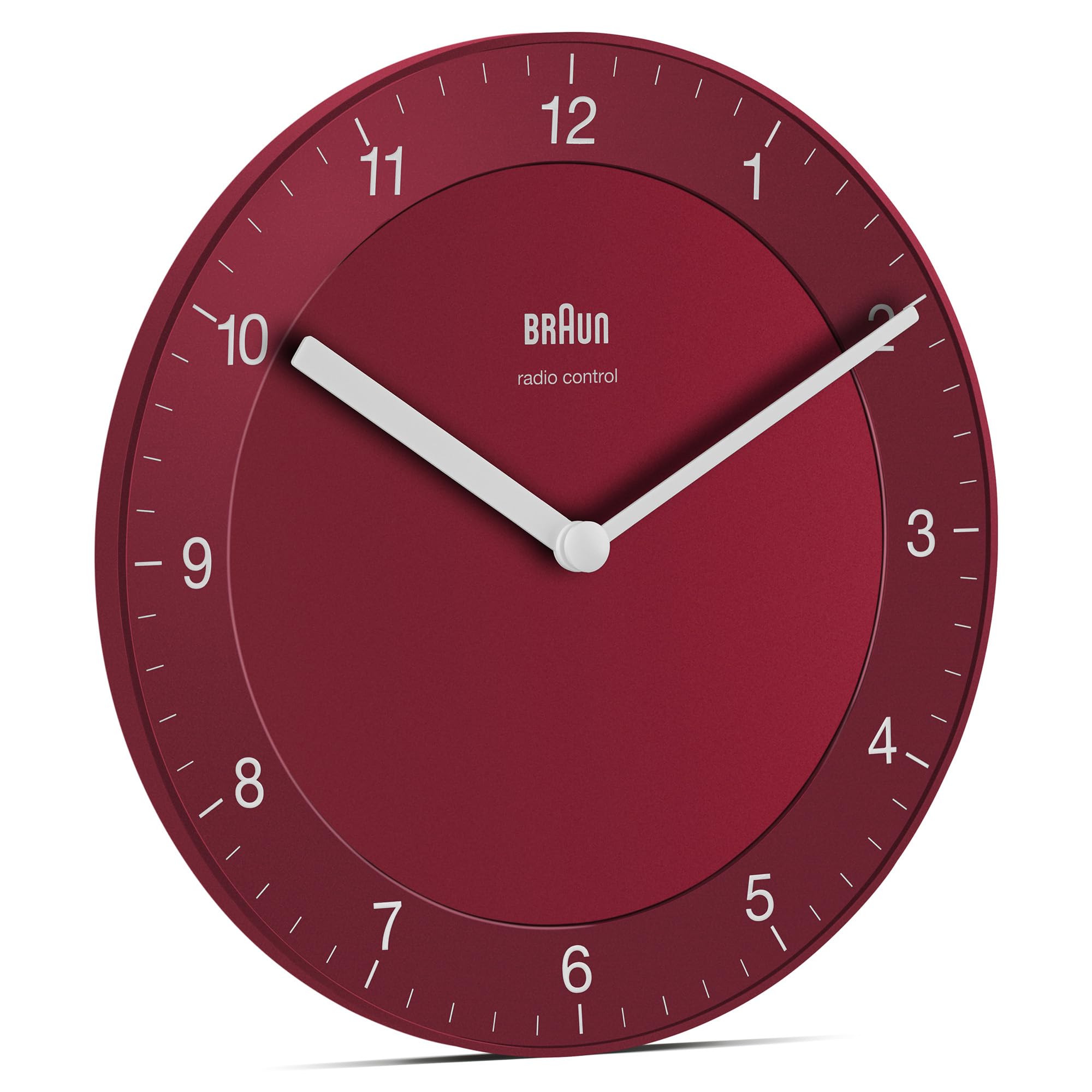 Braun Klassische Funkwanduhr Mitteleuropäische Zeitzone (MEZ/GMT+1) mit ruhigem Uhrwerk, leicht lesbarem Zifferblatt mit 20 cm Durchmesser in Rot, Modell BC06R-DCF.