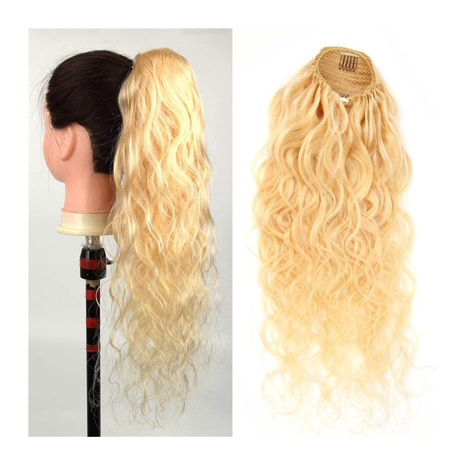Koński ogon 10-24 "długie doczepiane kucyk ludzki włos ciało falowana blond sznurek dla kobiet doczepiany kręcone falowane treska(22inch(55cm))