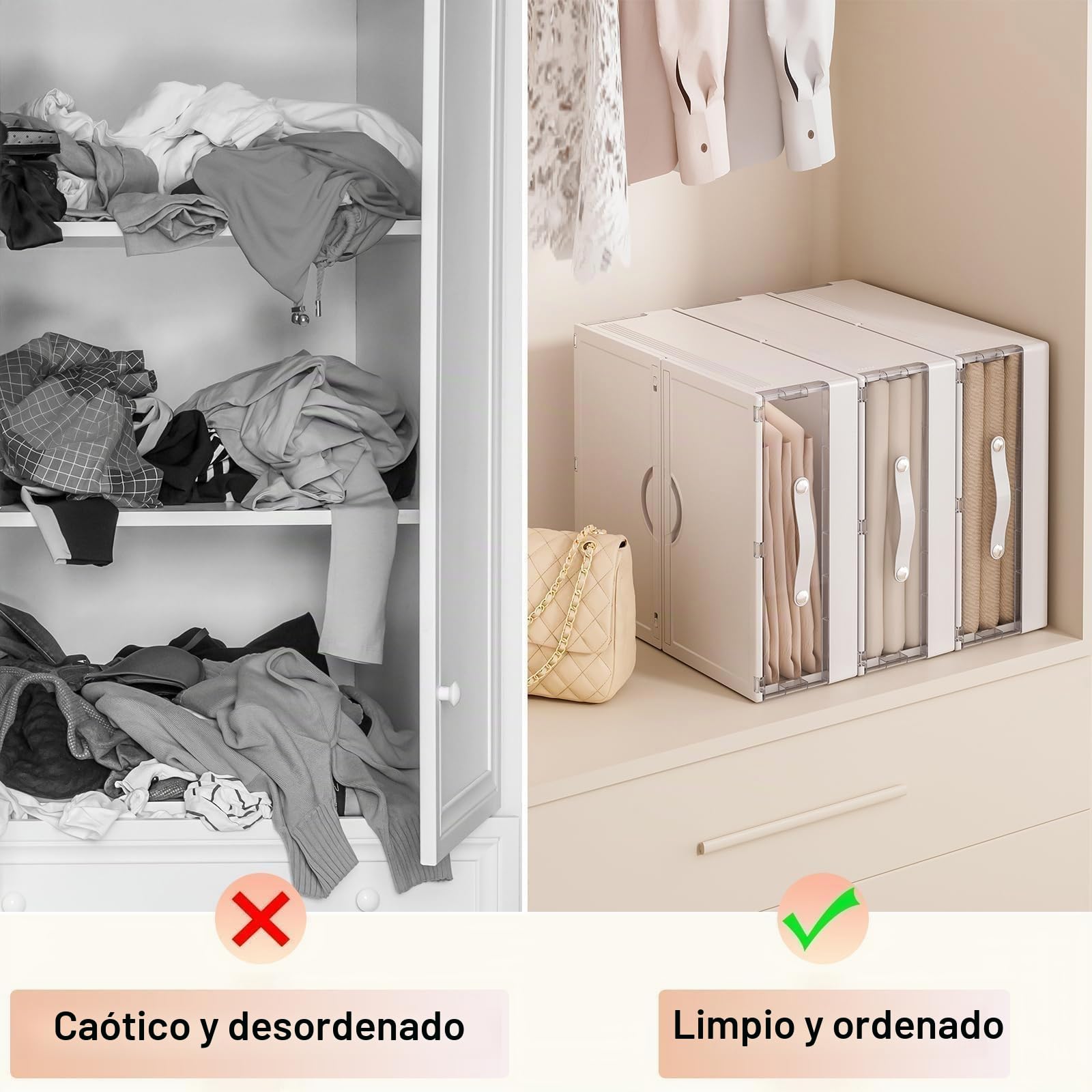 GUDEMAY 3 Piezas Contenedores Almacenaje Debajo de Cama Plásticos | Caja organizador armario Apilable| Organizadores de Armarios para Toallas, Ropa, Mantas