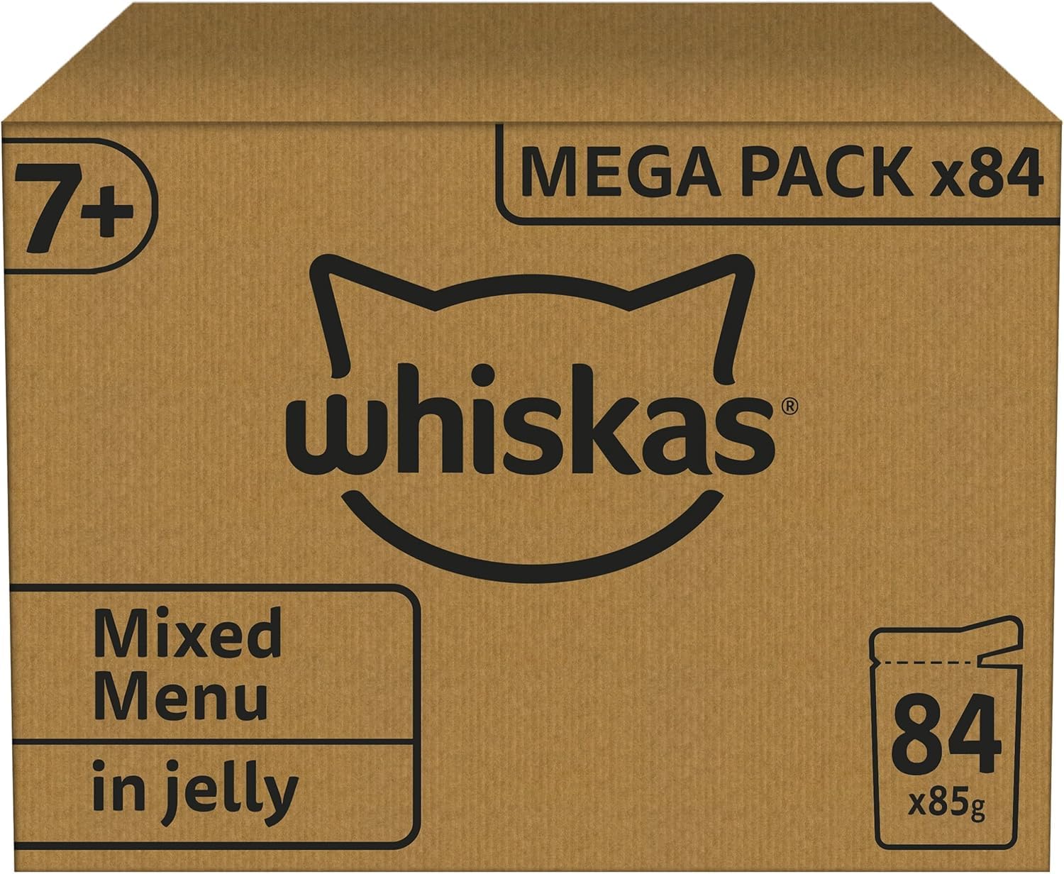 WHISKAS 7 Ans + Repas Pour Chat Senior, Lot de 84 Sachets fraîcheur de 85 g, 4 Variétés en Gelée, Nourriture Humide Chat Complète et Équilibrée