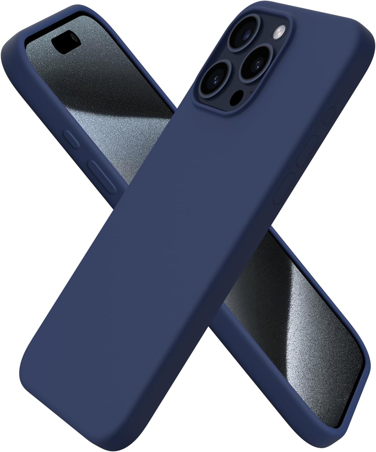 ORNARTO Compatible with iPhone 15 Pro Max Case 6.7", Slim Liquid Silicone 3 Layers Soft Gel Rubber Shockproof Protective Phone Cover with Anti-Scratch Microfiber Lining-Dark Blue