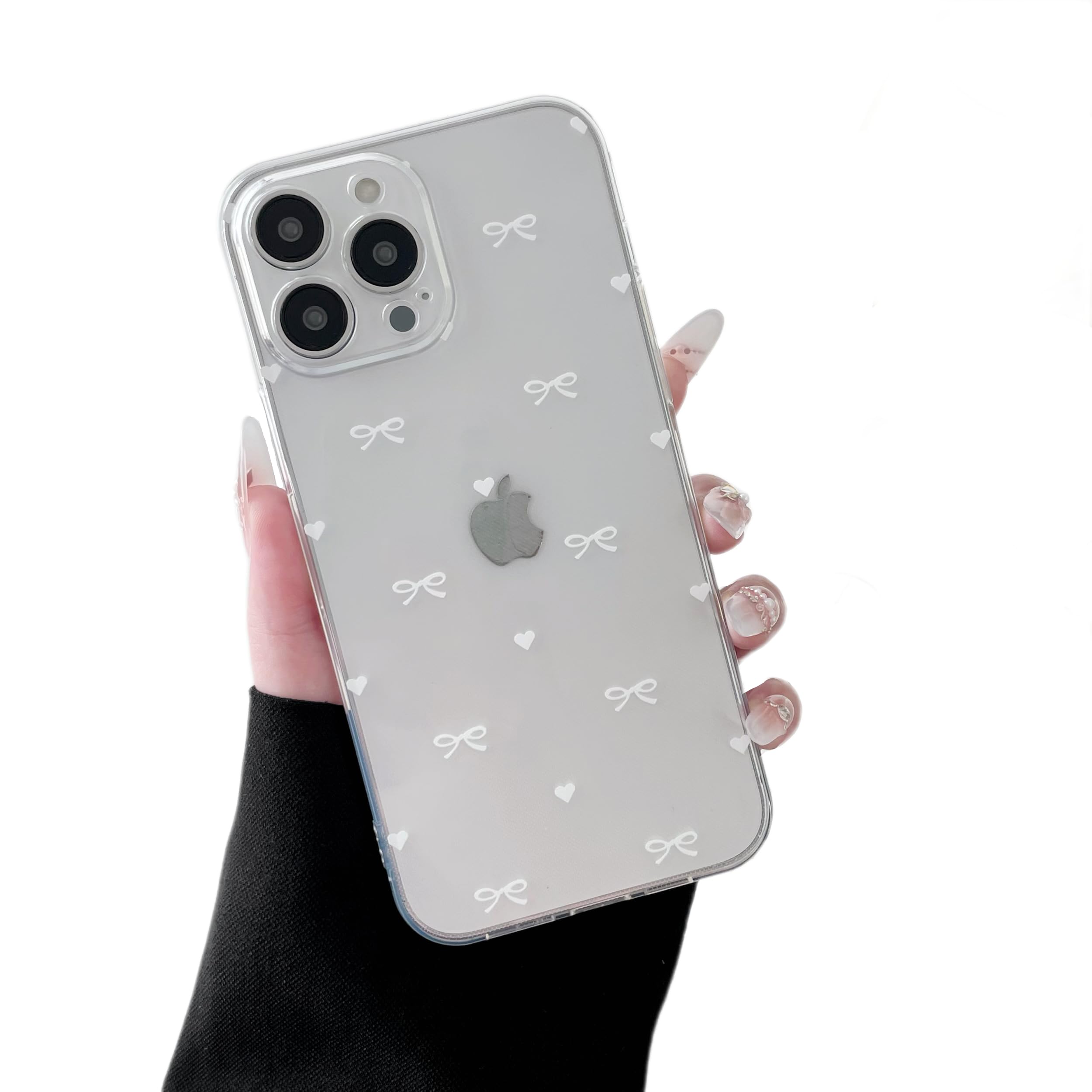 ZTOFERA for iPhone 15 Pro Case Clear,Cute Love Heart Ribbon Bow Tie Aesthetic Phone Case,Transparent Trendy Slim Soft Shockproof Protective Phone