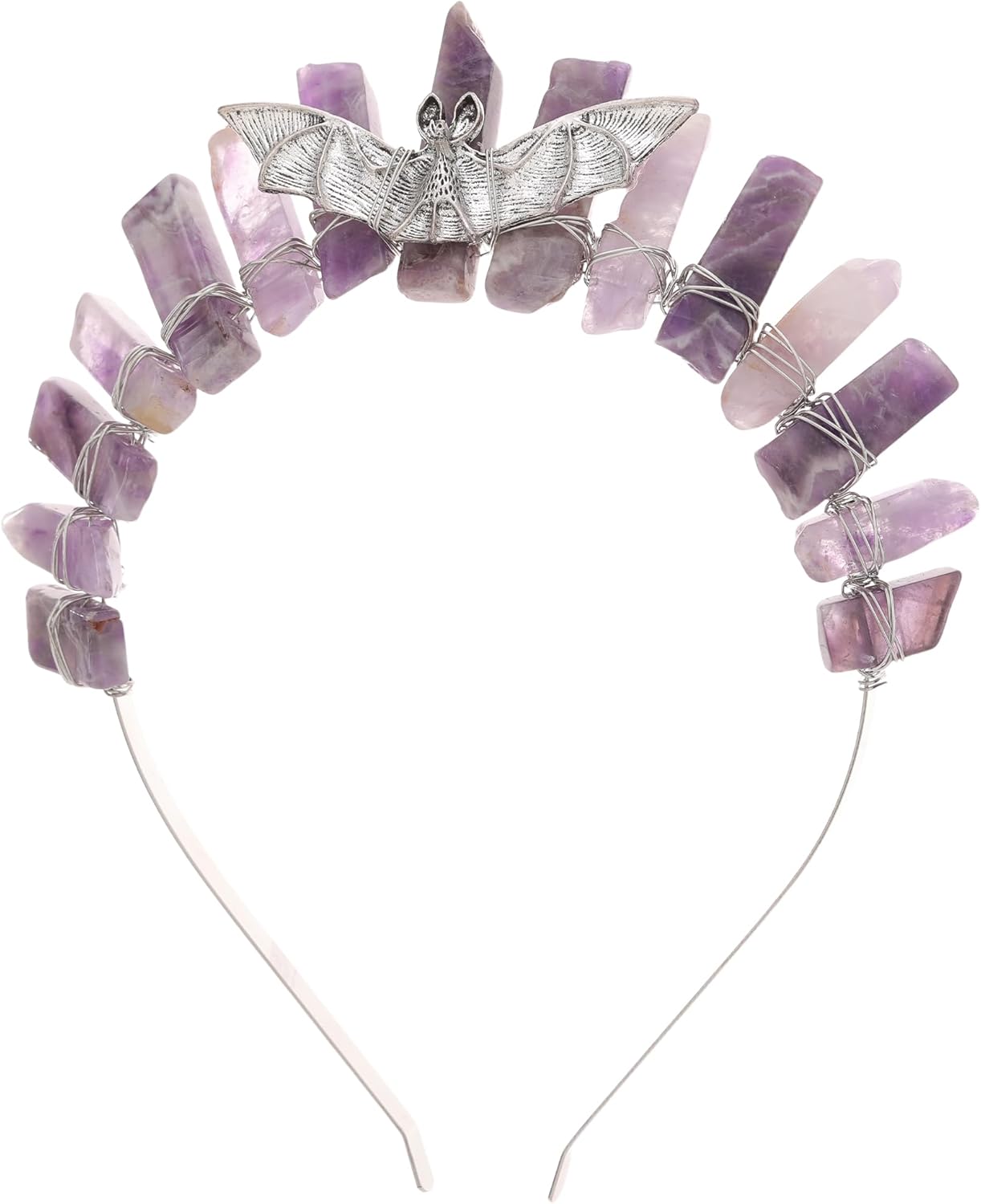 Crystal Crown for Women - Gothic Bat Elf Headband Raw Quartz Tiara Moon Headpiece for Witch Renaissance Halloween