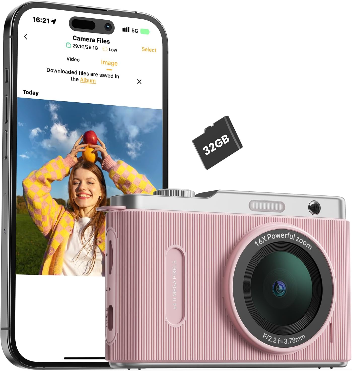 Digital Camera for Kids with Switching Dual Lens, 64MP 4K Point and Shoot Camera with 32GB Card, 16X Zoom Anti Shake, Compact Portable Cameras for Teen Girl Boy Kids Starter Children Pink