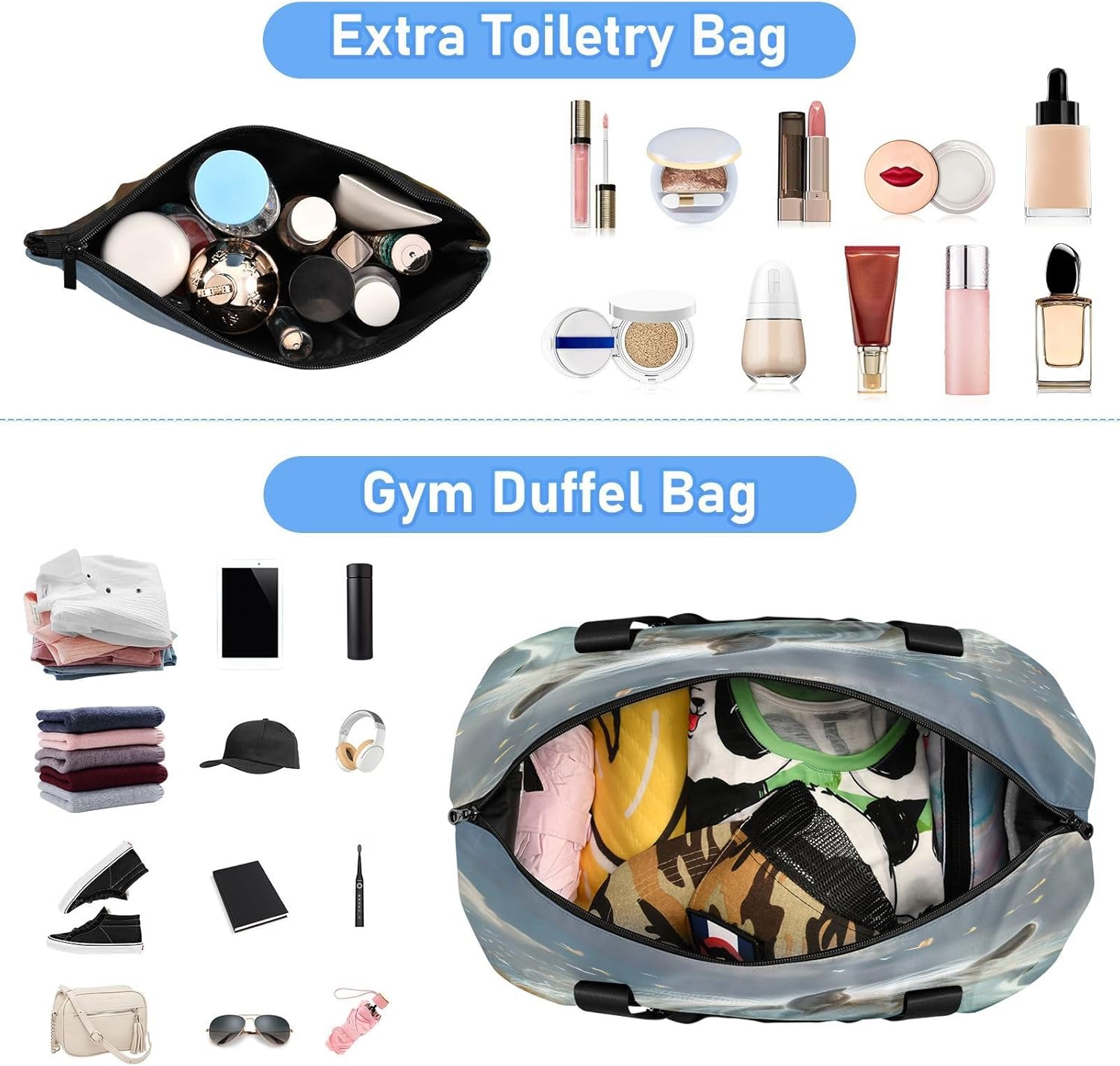 Funny White Pony Gym Bag - Weekender Overnight Bags for Women Men, Sport Travel Duffel Bag with Wet Pocket & Shoe Compartment