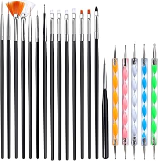 Black Nail Art Brushes Set, Teenitor 15pcs Nail Painting Brushes Pen with 5pcs Dotting Tool, Nail Design Brushes Nail Painting Kit with 2-Way Dotting Pen for Gel Nails, Professional Nail Pen Designer