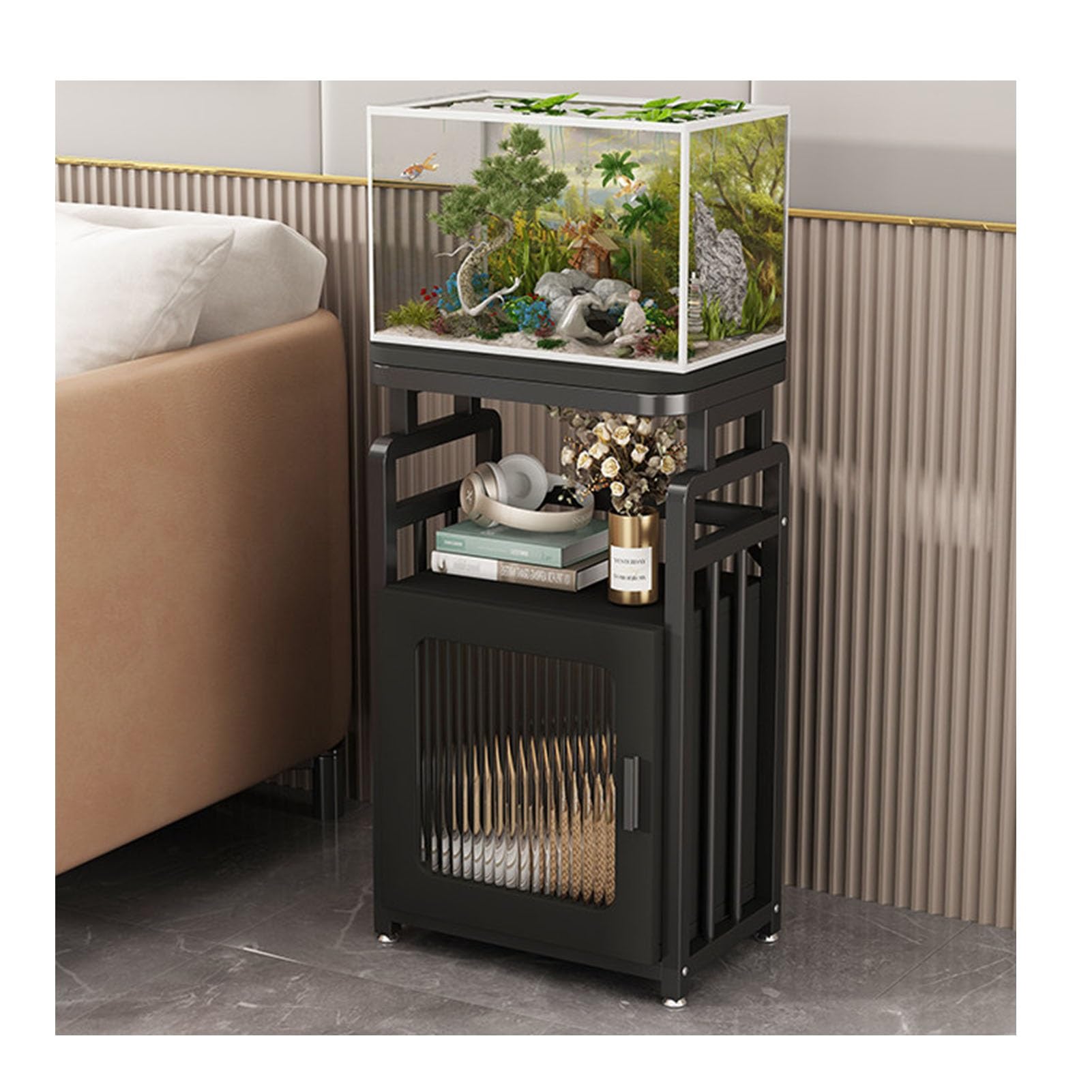 Stojak na akwarium, wolnostojąca metalowa półka na terrarium dla gadów, mata antypoślizgowa, solidna konstrukcja do salonu lub sypialni (81 x 41 x 75 cm)