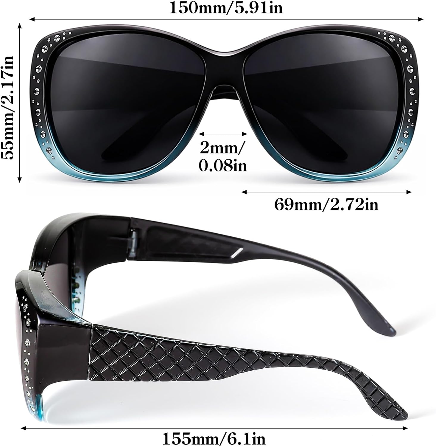 JATEBI 2 Pack Polarized Fit Over Sunglasses for Women Men Trendy Oversized Square Wear Over Sun Glasses for Driving UV400 Protection