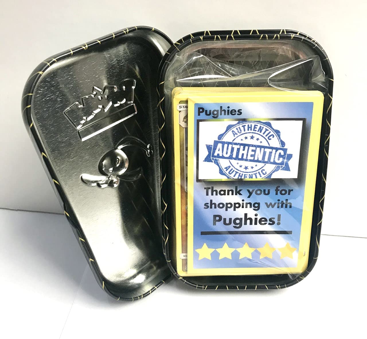 Pughies Pokemon Mini Tin Bundle With 50 Pokemon Cards, Ultra Rare Card and Game Coin