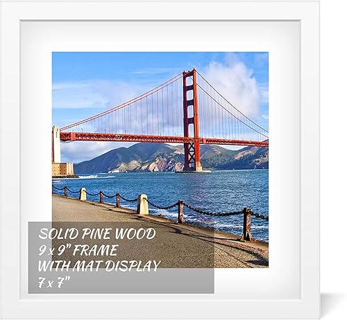 Marco de fotos de madera de 9 x 9 pulgadas para colgar en la pared o en la mesa, marcos de fotos cuadrados con 1 paspartú de 7 x 7 pulgadas para