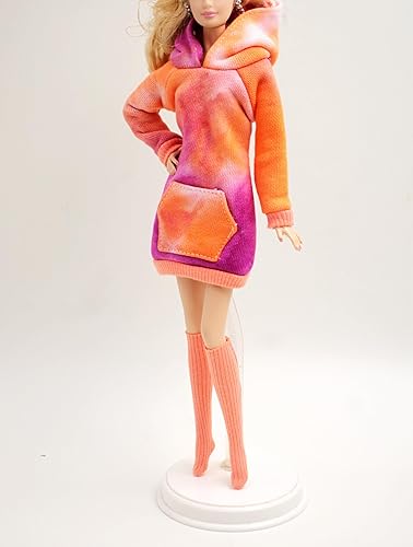 Vestido hecho a mano para muñecas regulares y curvas de 12 pulgadas Cora Gu colorido naranja púrpura sudadera con capucha vestido  ropa casual con