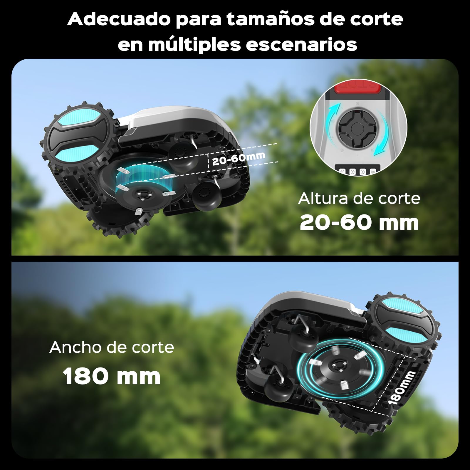 YARDCARE E400 Robot Cortacesped con Control App,hasta 400m²，Altura de Corte de 20 a 60 mm, Sensor de Lluvia, Robot Cortacésped 18 cm de Ancho de Corte,Menos de 60 dB