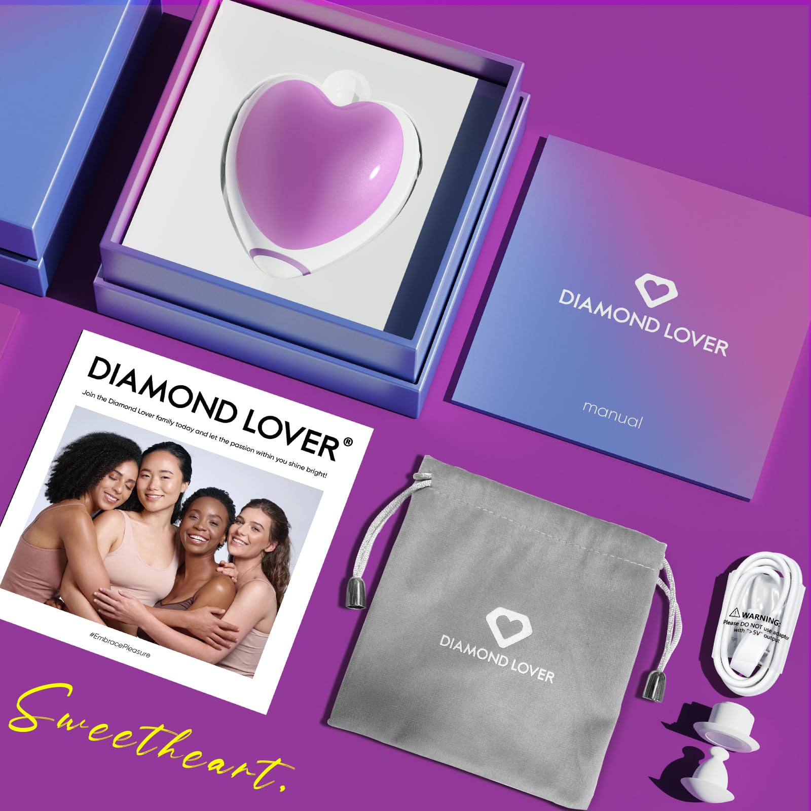 DIAMOND LOVER Sex Toy for Women - Heart Sucking Vibrator Clitoral Nipple Stimulator with 9 Modes, G spot Vibrator with Double Washable Nozzles, Personal Massager for Female Couples Adult-Illusory