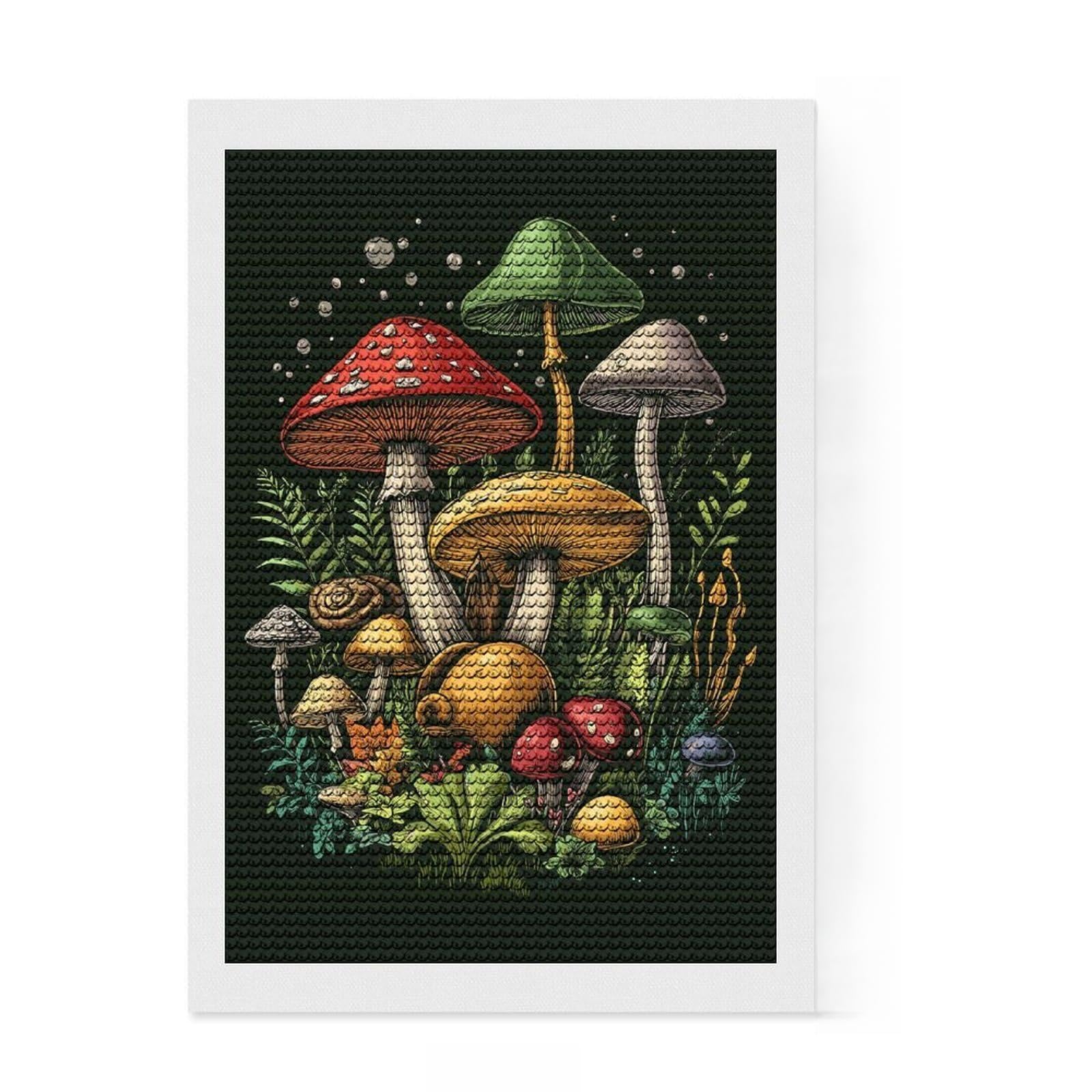 Junmoney Goblincore - Mushrooms Diamond Style Art Kit 8"x12", Boho Decor, Gift Idea, Farmhouse Decor, Winter Craft, Artistic Hobby