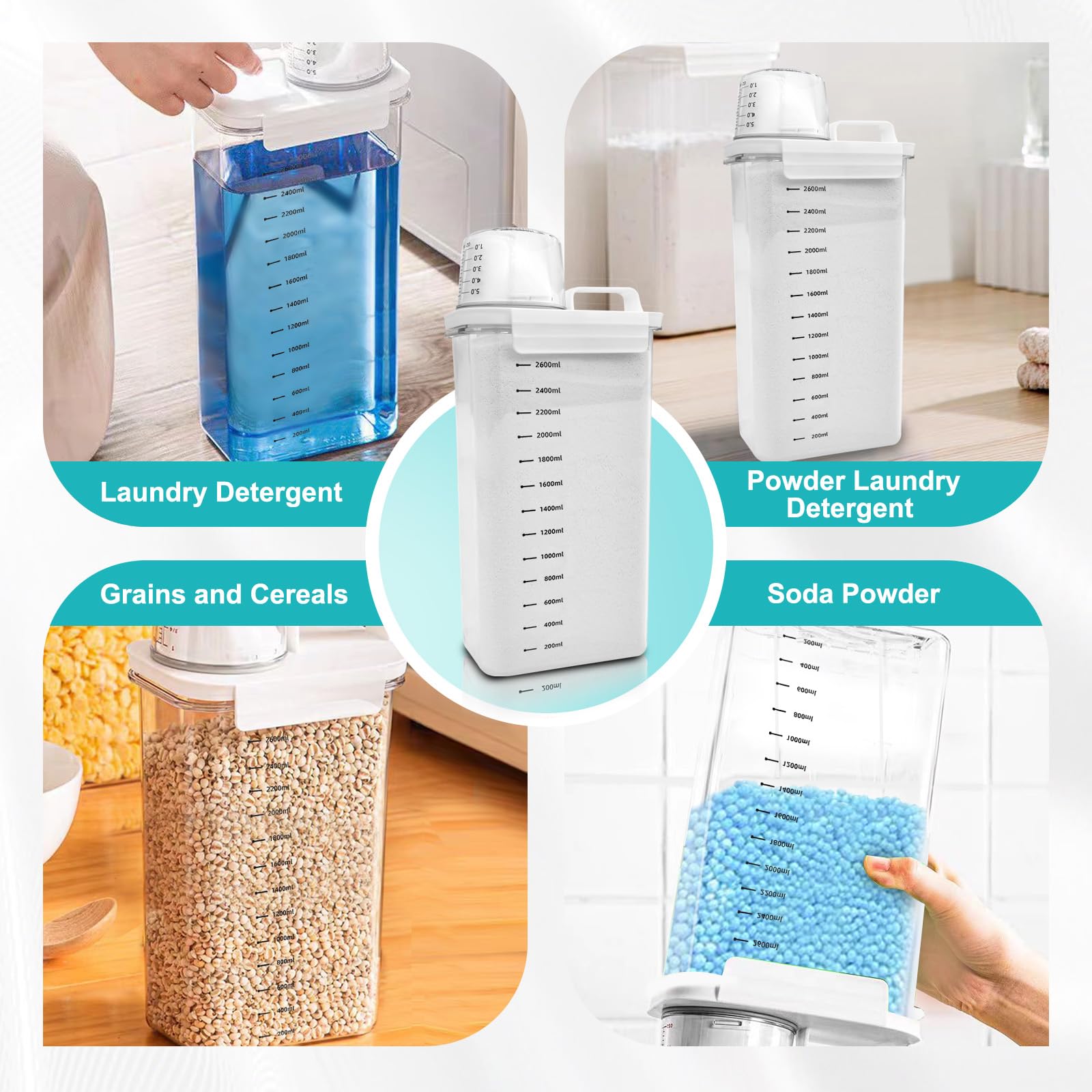Dispenser Detersivo Lavatrice, 2900 Ml Dosatore Detersivo Lavatrice, Riutilizzabili Contenitore per Detersivo in Polvere e Liquidi, contenitori detersivi lavanderia (2900ml)