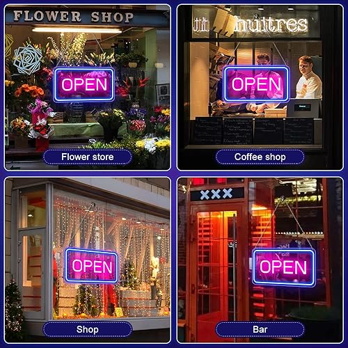 Miniatura 6 de Letreros LED abiertos para negocios, 16 x 9 pulgadas, letrero de neón abierto, letrero de luz blanca cálida de alto brillo con cadena, para pequeñas