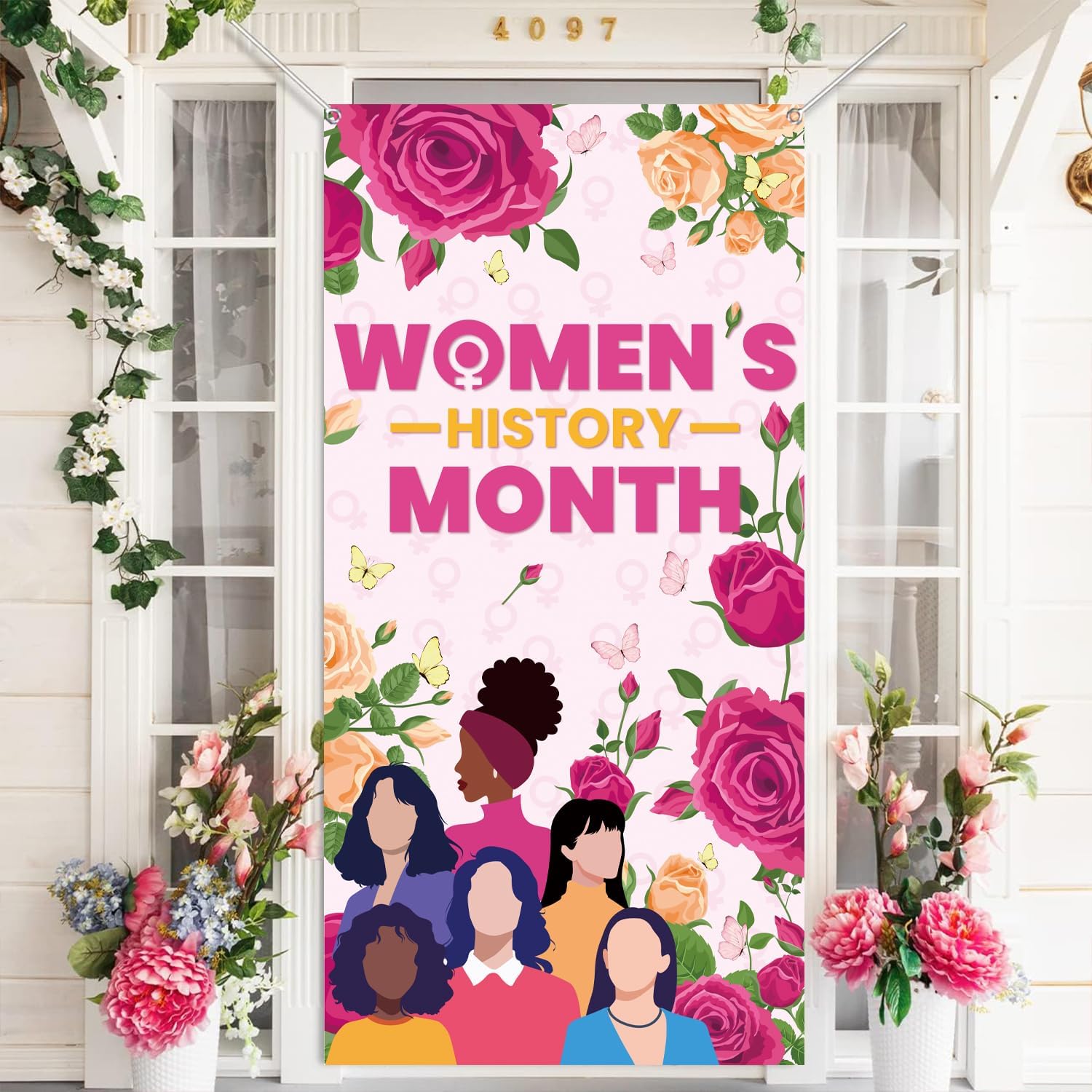 Womens History Month Decorations Door Cover Women's History Month Door Banner International Womens Day Hanging Banner Decorations Celebrate Female Liberation Party Decor