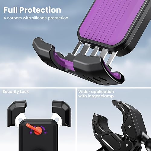 Miniatura 4 de ORNARTO Soporte de teléfono para bicicleta, soporte giratorio para teléfono de motocicleta compatible con fundas gruesas abrazadera de manillar para