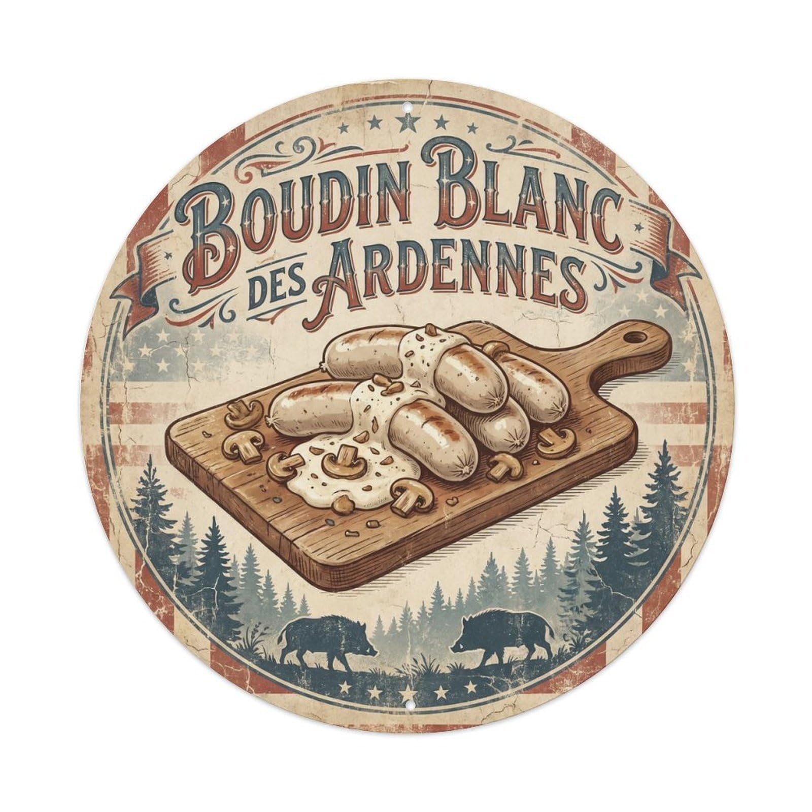 France Food Ardennes Travel White Sausage Metal Tin Sign