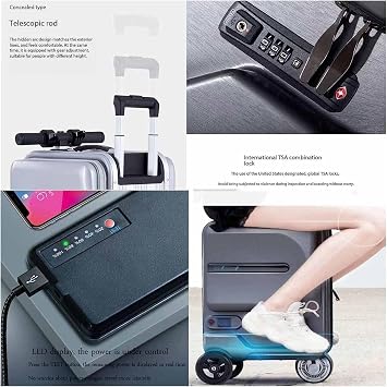 Suitcase Electric Cycling Luggage Smart Rideable Suitcase Smart Sensor Led Multifunctional Usb Carry On Luggage Boarding Suitcase Travel Gear (Color : Black)