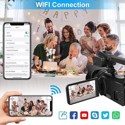 Miniatura 5 de Cámara de video 4K HD Auto Focus Videocámara 48MP 60FPS 30X Cámara de zoom digital para función LED YouTube 4500mAh batería con estabilizador de