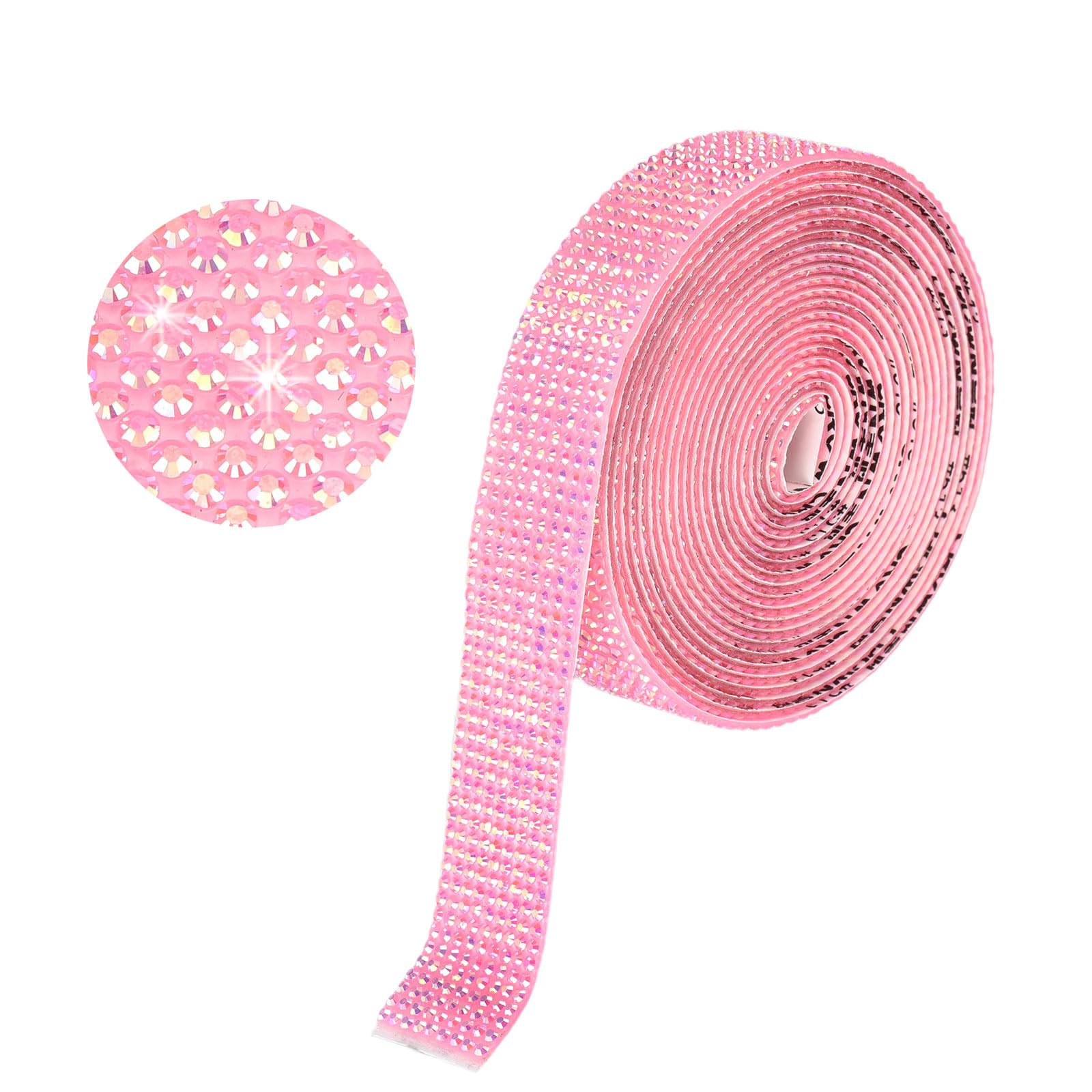 sourcing map Rhinestone Strips,3 Yard 18mm Adhesive Rhinestone Ribbon Bling Rhinestone Tape for for DIY Crafts, Party Car Phone Decorations, Rose Red AB