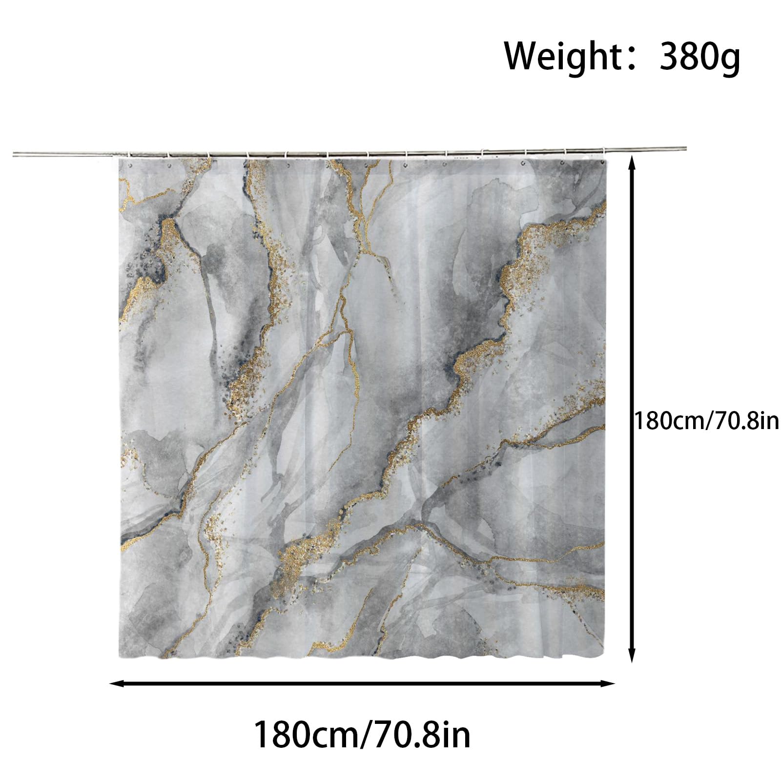 FAIRYGATE Extra Wide Shower Curtain Shower Curtains Mould Proof Resistant Washable Water Repellent Heavy Duty Weighted Fabric Shower Curtains Bathroom 180 x 180cm Drop B9015 - Image 2
