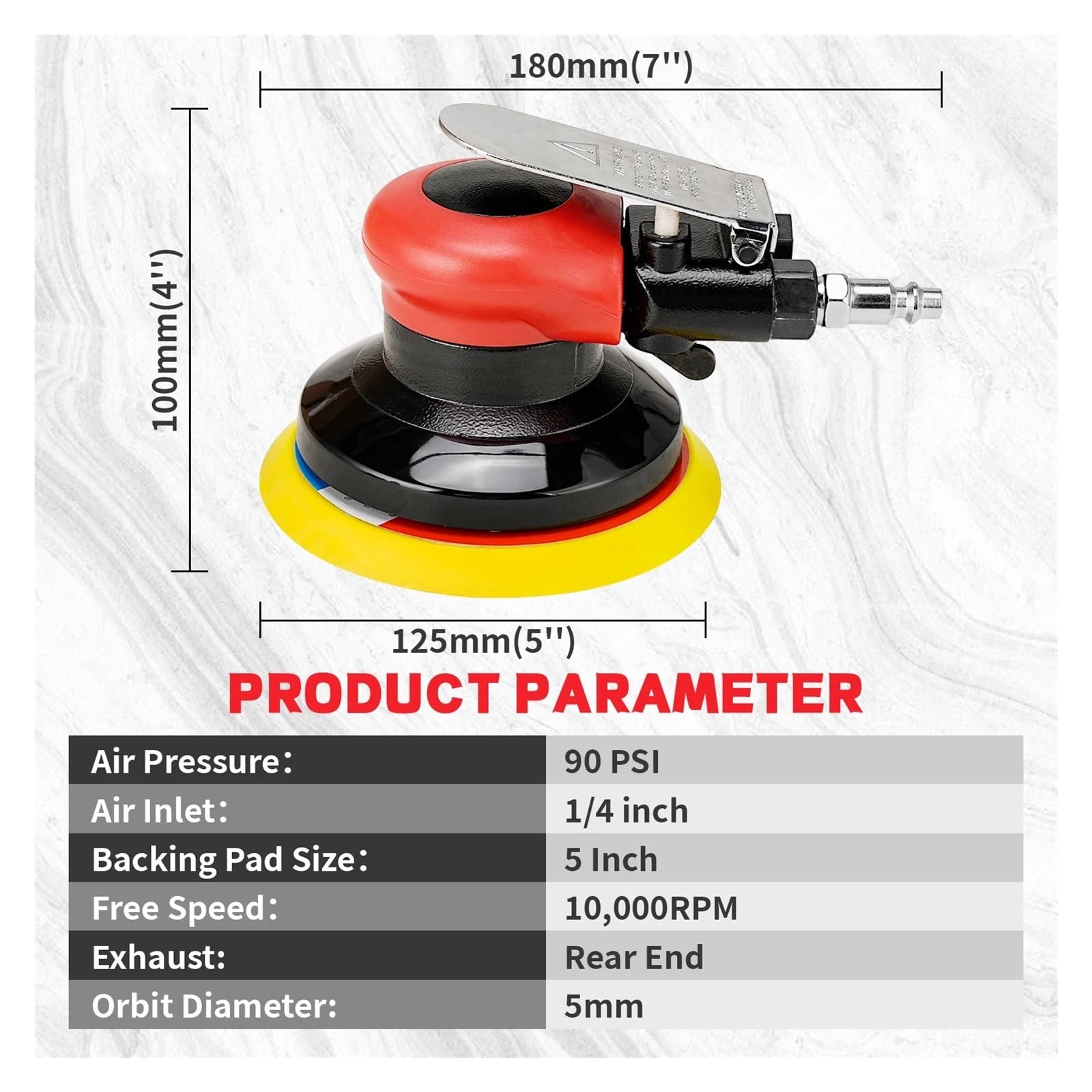 Lijadora Orbital Neumática De 5 Pulgadas, Amoladora De Aire, Pulidora Excéntrica Al Vacío, Herramientas Neumáticas FáCil De Usar(5inch sander)