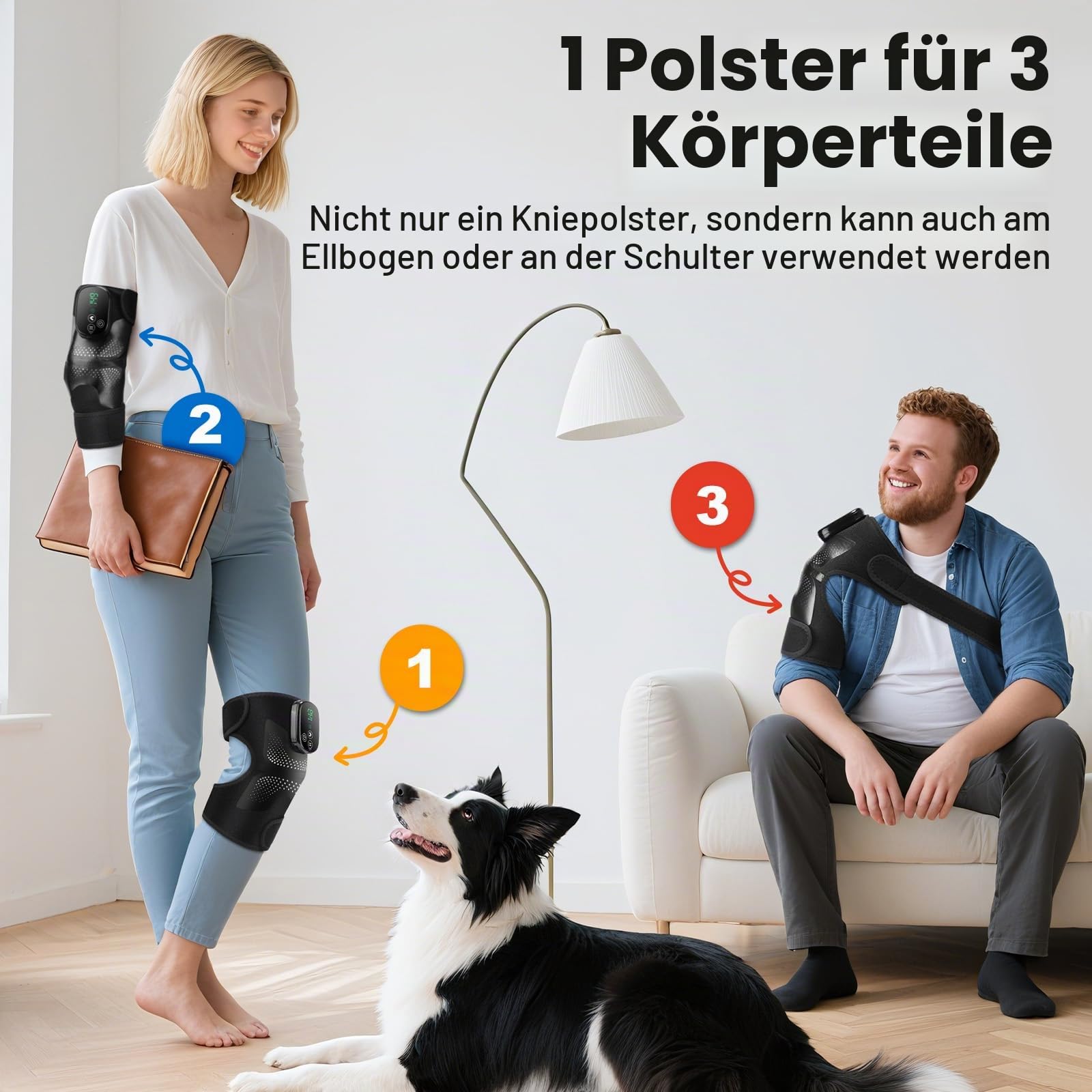 Kabellose Beheizte Kniebandage, Knieheizkissen Mit Rotlicht Und Touchscreen-Steuerung, Tragbares Ellbogen-Heizkissen Mit 5 Heizstufen, 3 Massagemodi Und Timer, Integrierter 5000 mAh-Akku, 4 Motoren