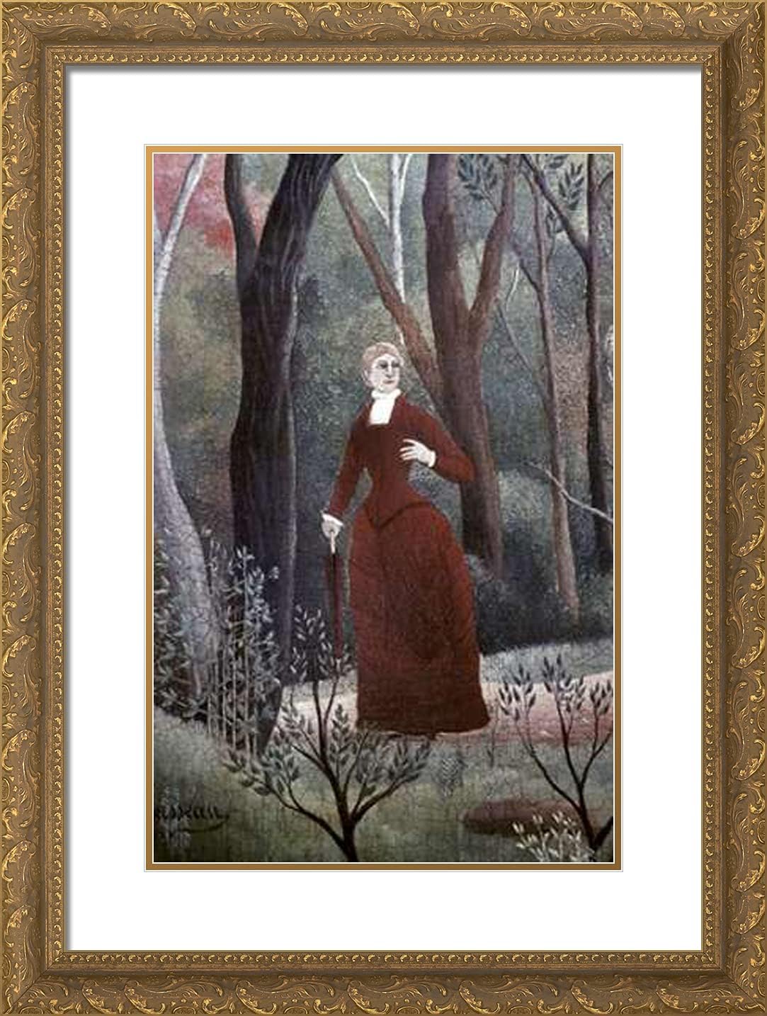 ArtDirect Rousseau, Henri 19x24 Gold Ornate Framed Art Print with Double Matting Titled: Woods Edge