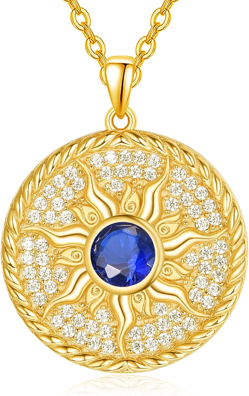 AENEAS Sun Necklace for Women 925 Sterling Silver Sun Necklace Birthstone Sun Coin Pendant Necklace Gold Round Shape Jewelry Sun Gifts for Her