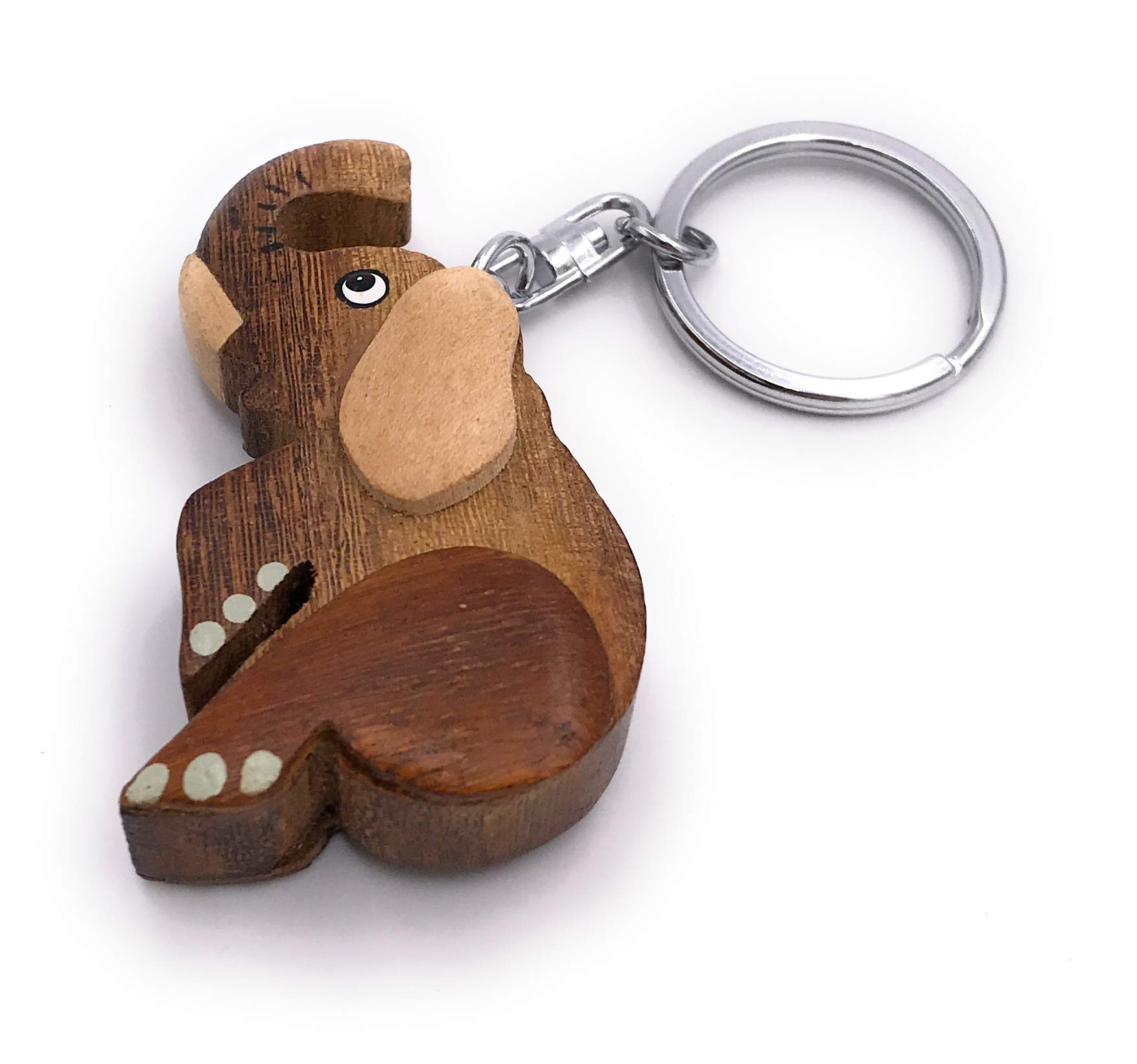 Onwomania Different Wooden Keyring Elephant Tusked Animal Circus Sitting Land Animal Pachyderm Pendant Charm