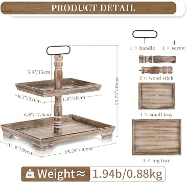 Hanobe Tiered Tray for Table Decor: 4th of July 2 Tier Decorative Tray Stand for Coffee Bar - Large Farmhouse Display Stands for Seasons - Wood for Kitchen Counter Decorations