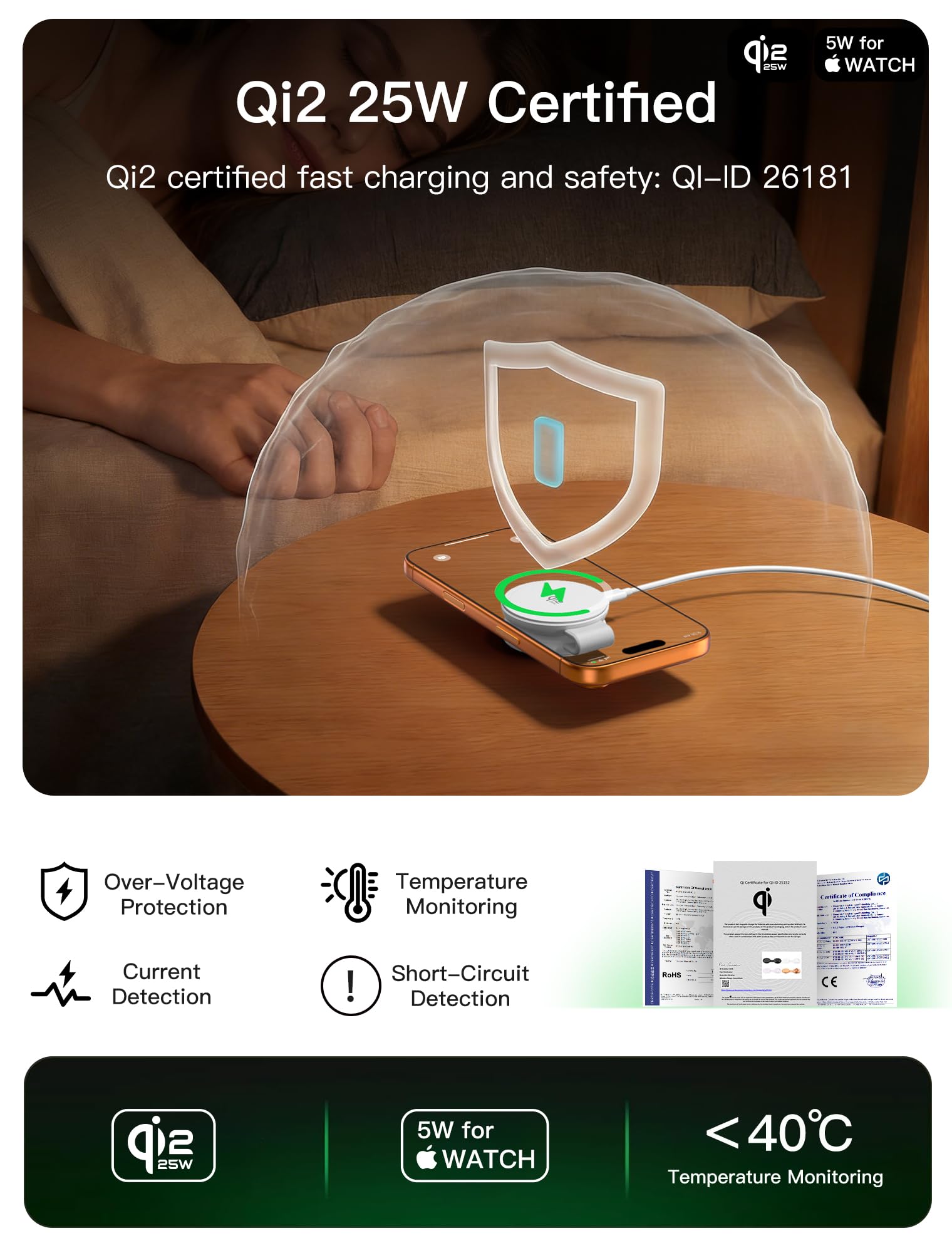 Magnetyczna Stacja Ładująca 2 w 1, Certyfikat Qi2 25W, Składana, Kompatybilna z MagSafe do iPhone Air/17/16/15/14/13/12, Apple Watch & AirPods (z adapterem 30W)