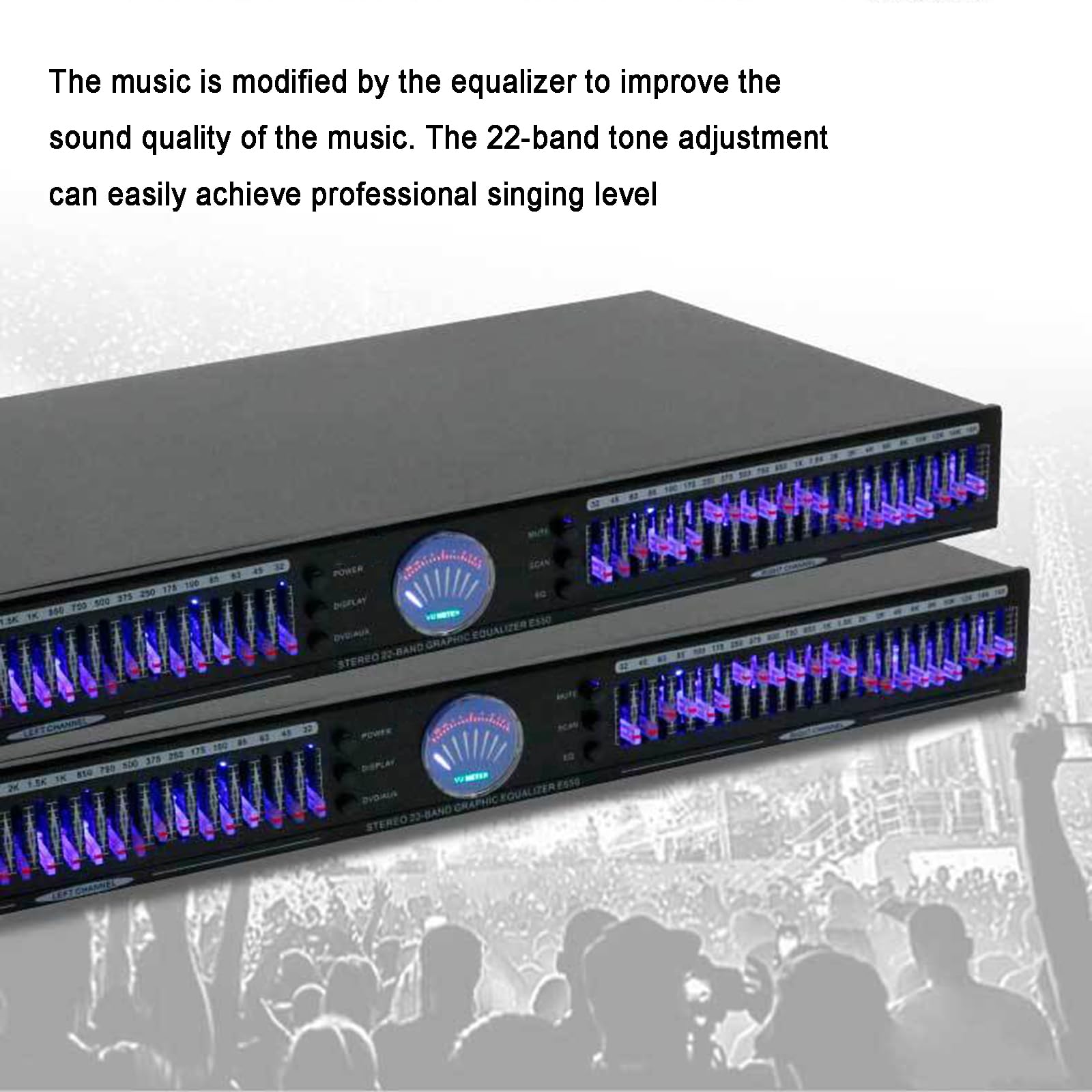 Égaliseur Audio 22 Bandes, Égaliseur Graphique Stéréo, Montage en Rack 1U À Deux Canaux, avec 10 Effets Prédéfinis, Réduction Automatique du Bruit