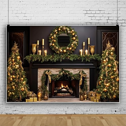 Miniatura 3 de Leowefowa Fondo de vinilo de lujo de 10 x 8 pies para chimenea, para árbol de Navidad, regalos de Navidad, Navidad, telón de fondo de fotos de