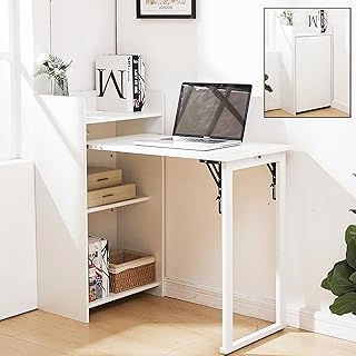 Fold Out Desk,Hidden Desk with Built-in Outlet, Foldable Desk with Stora...