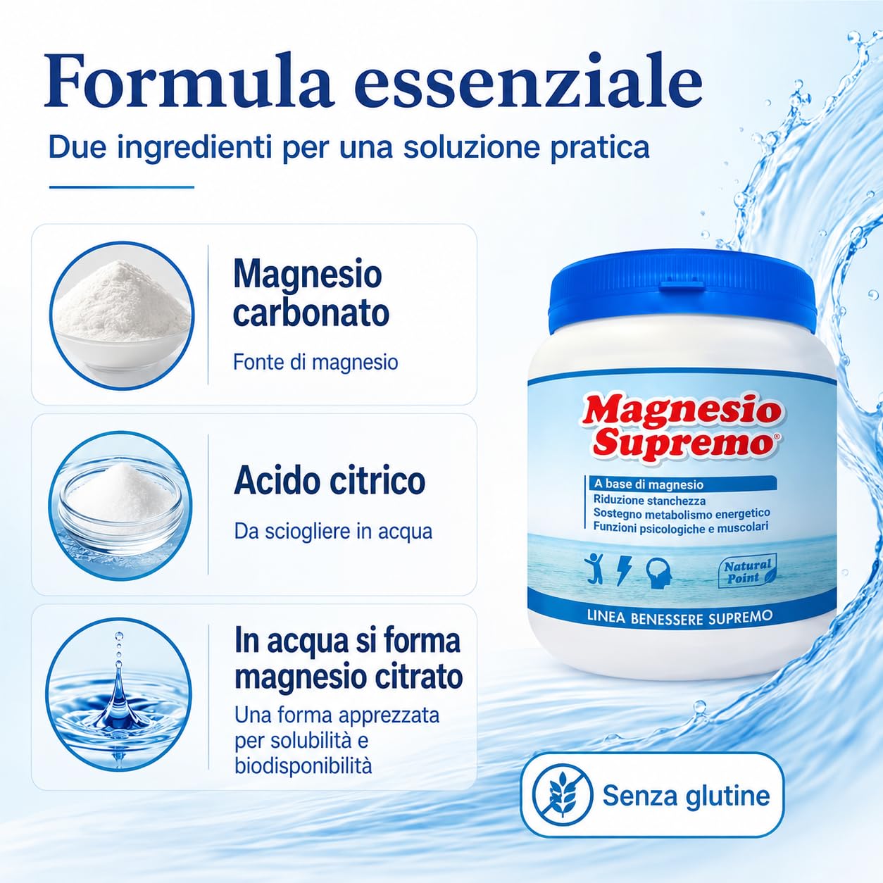 Natural Point Magnesio Supremo 2 Confezioni da 300 g – Riduce Stress, Stanchezza e Affaticamento, Supporta Muscoli e Sistema Nervoso, Benessere Quotidiano, Integratore Alimentare in Polvere Solubile