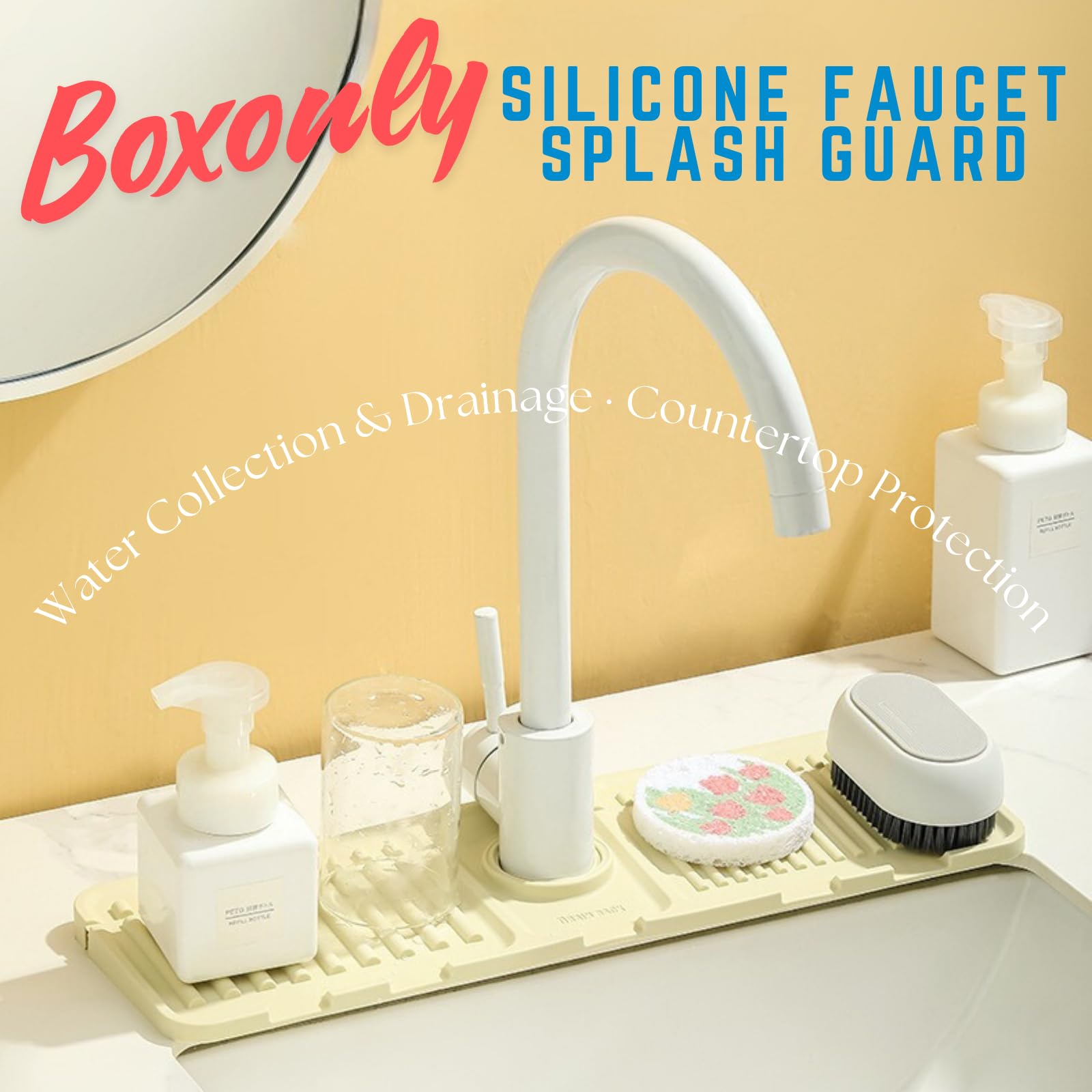 Boxonly Silicone Sink Splash Guard, Non-Slip Faucet Mat for Kitchen and Bathroom, Quick Drainage, 17.5