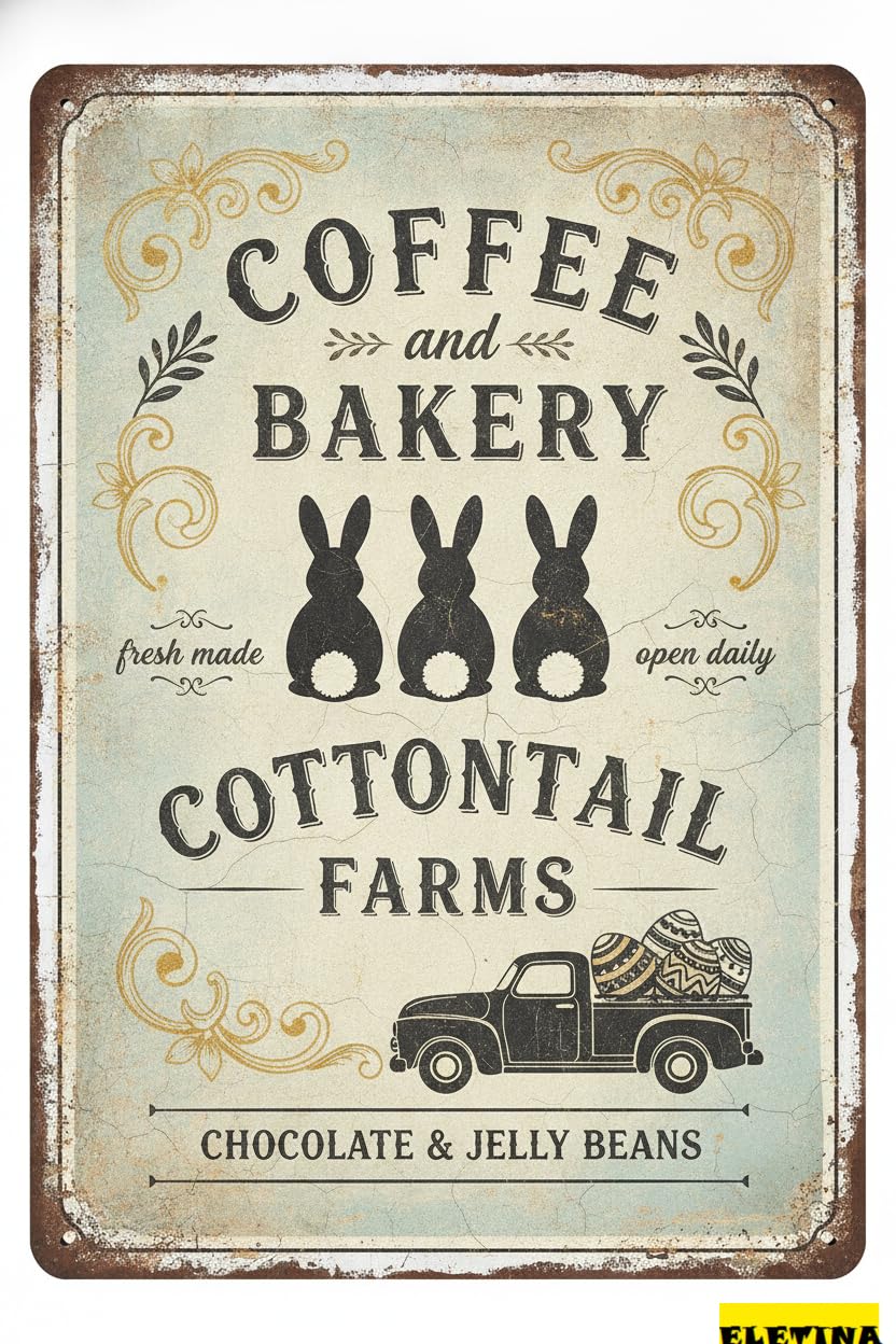 Cottontail Farm Coffee Bakery Tin Sign, 8x12 Inch Decor