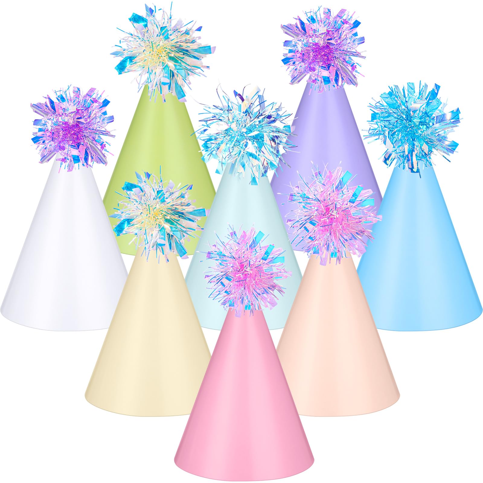 Soulchen Pastel Rainbow Birthday Party Hats Macaron DIY Paper Cone Hats with Elastic String Rainbow Party Headwear