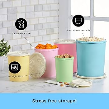 Tupperware ヴィンテージキャニスターセット 10ピース　5サイズ Amazon.com: Tupperware Heritage Collection 10 Piece Nested
