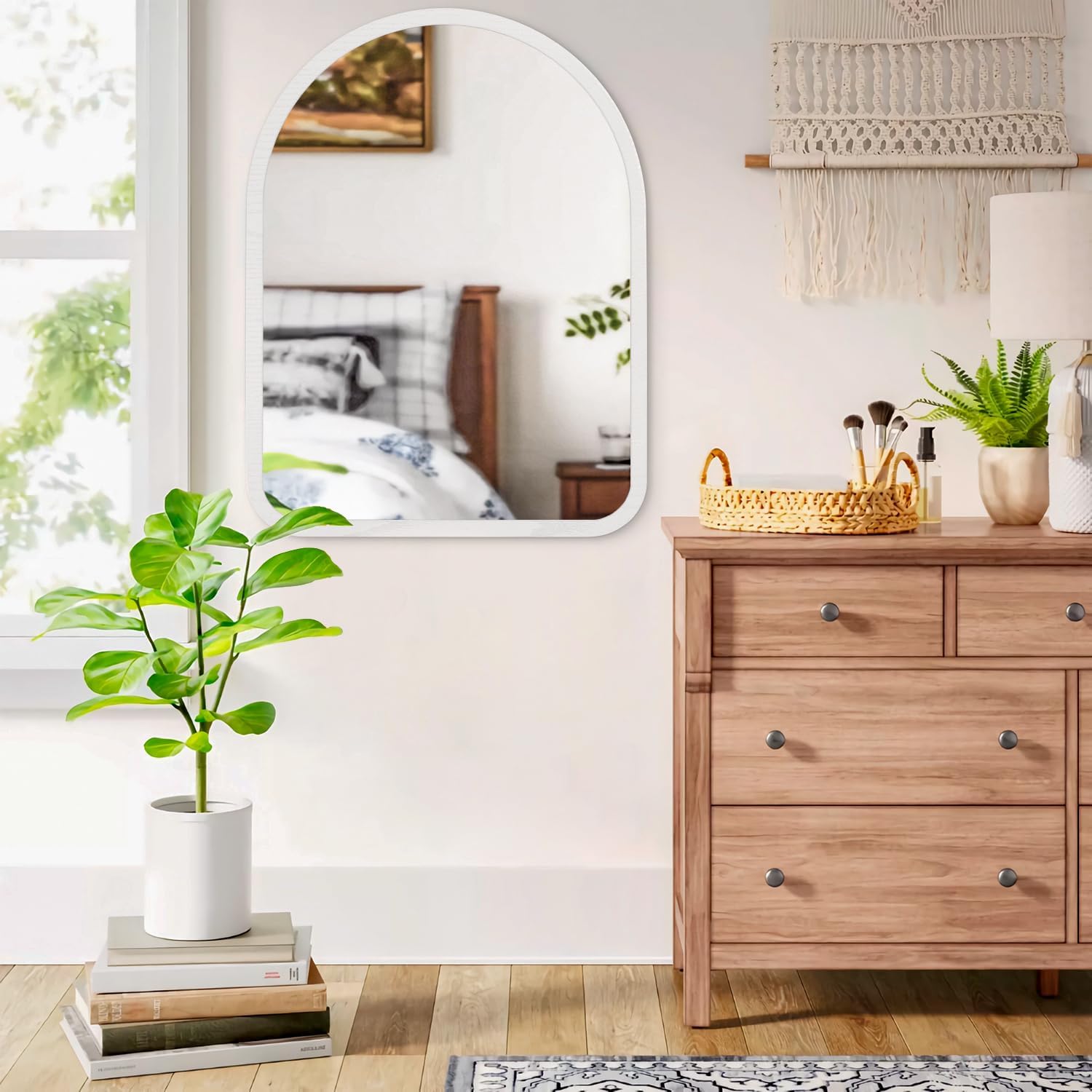 Arched Bathroom Vanity Mirror for Wall Decorative, Large 26" x 18" Rustic Mirror with Wood Frame for Wall Decor Farmhouse Mirror, Living Room Entryway Hallway