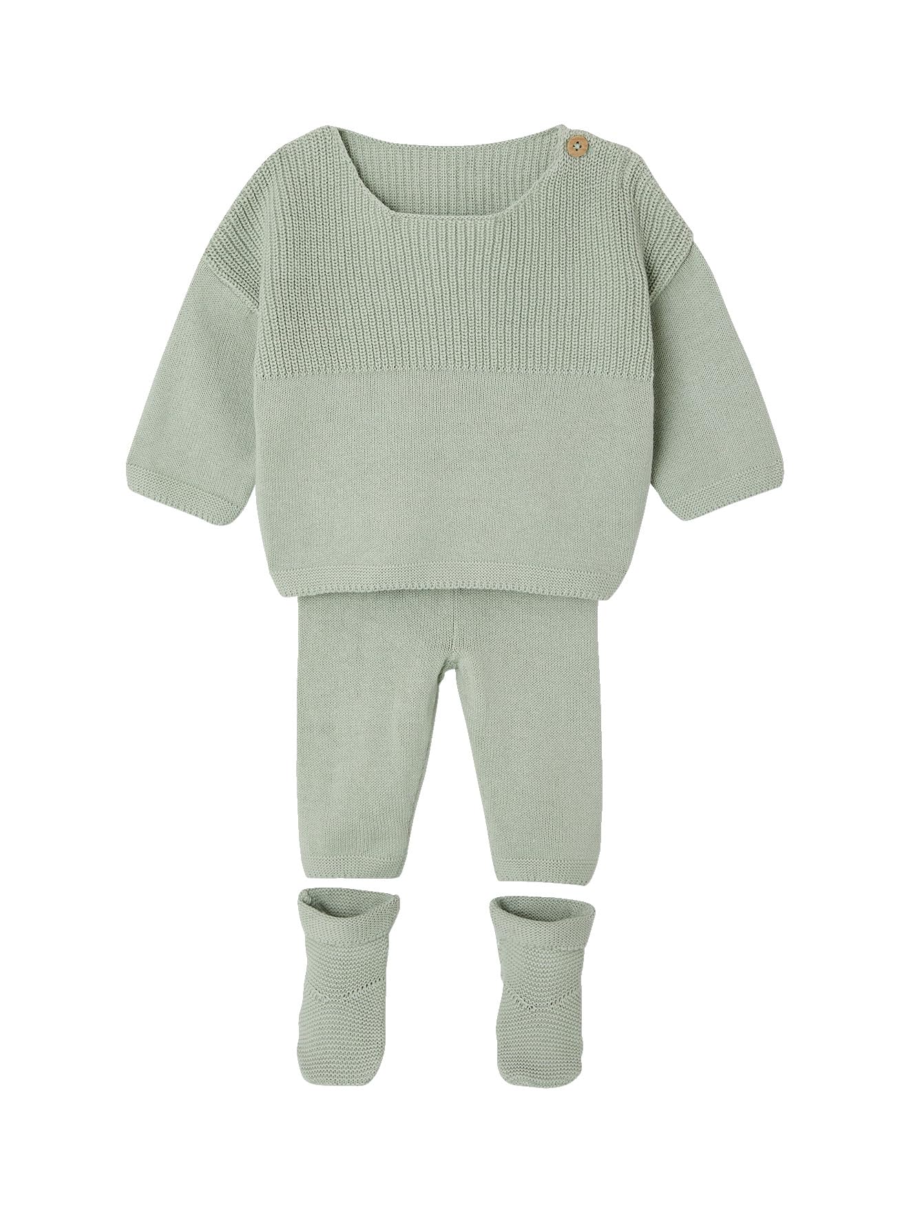VERTBAUDET Ensemble bébé garçon tricot 3 pièces vert sauge 1M(54CM)