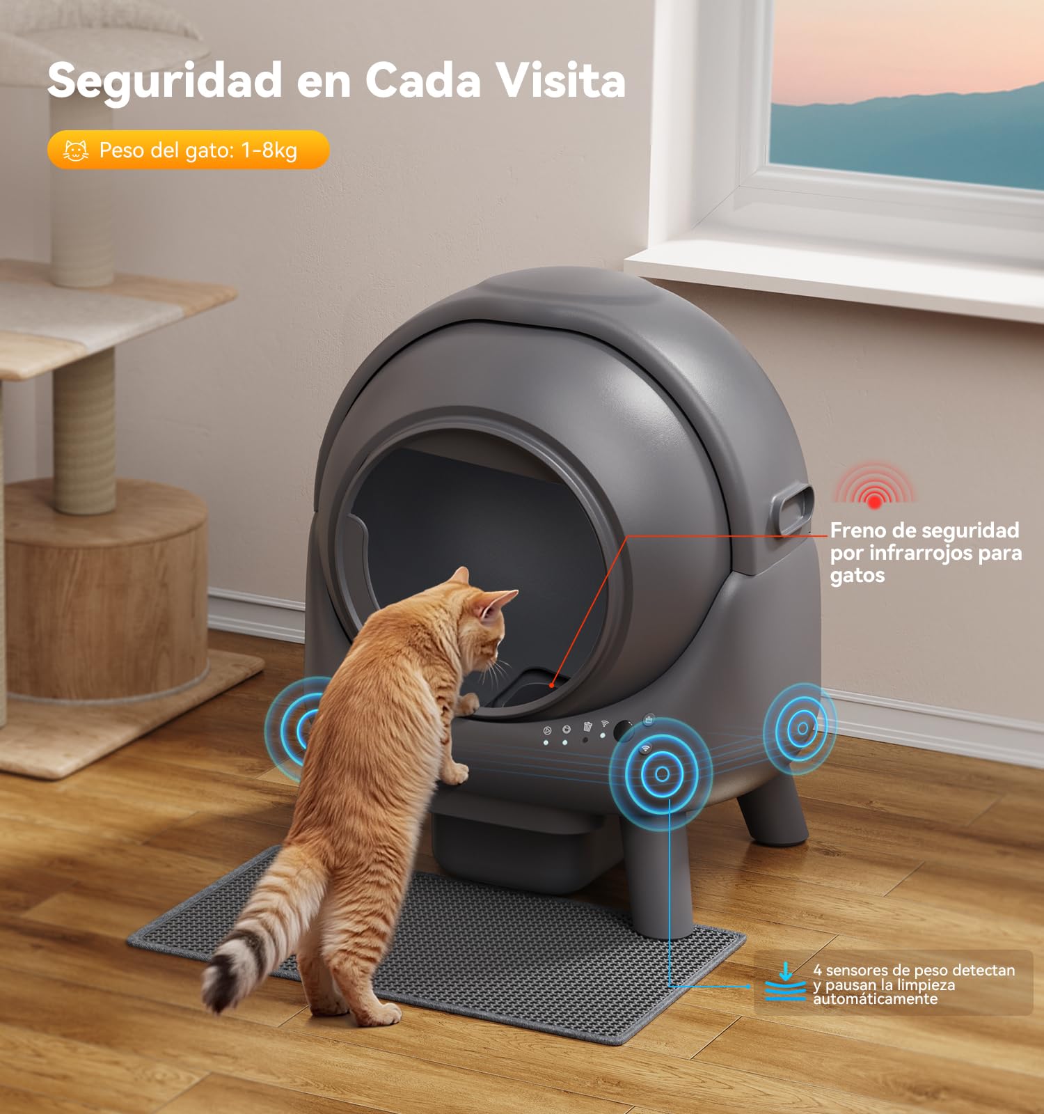 Arenero Gatos Autolimpiable Caja de Arena Sin Olor 65L +1 Bolsa de Basura | FEELNEEDY Control de Olores,App Monitor en Tiempo Real,Sensores de Seguridad con Varios Gatos (1-8 kg)