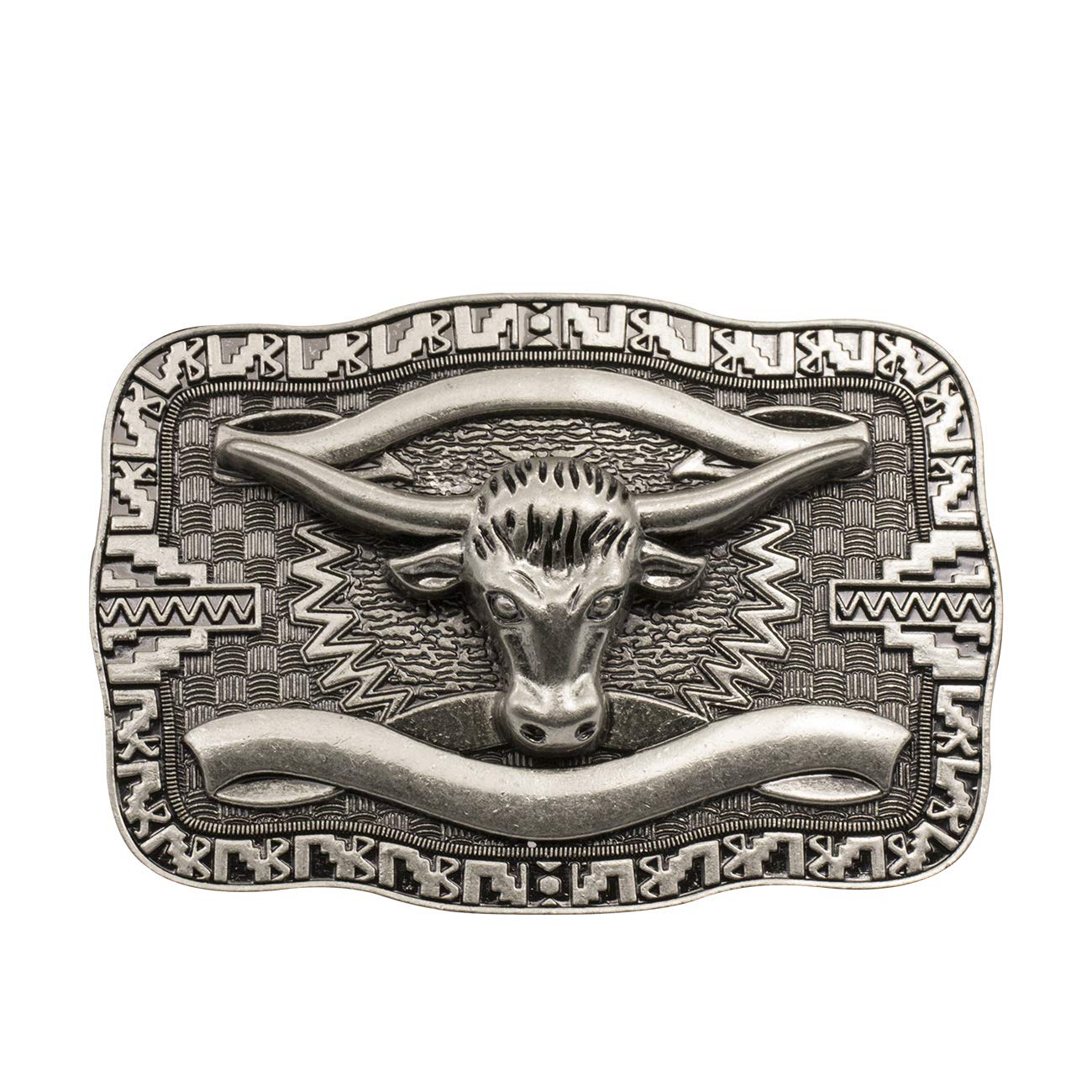 YOQUCOL American Native Western Cowboy Silver Long Horn Bull Head Belt Buckle, Silver