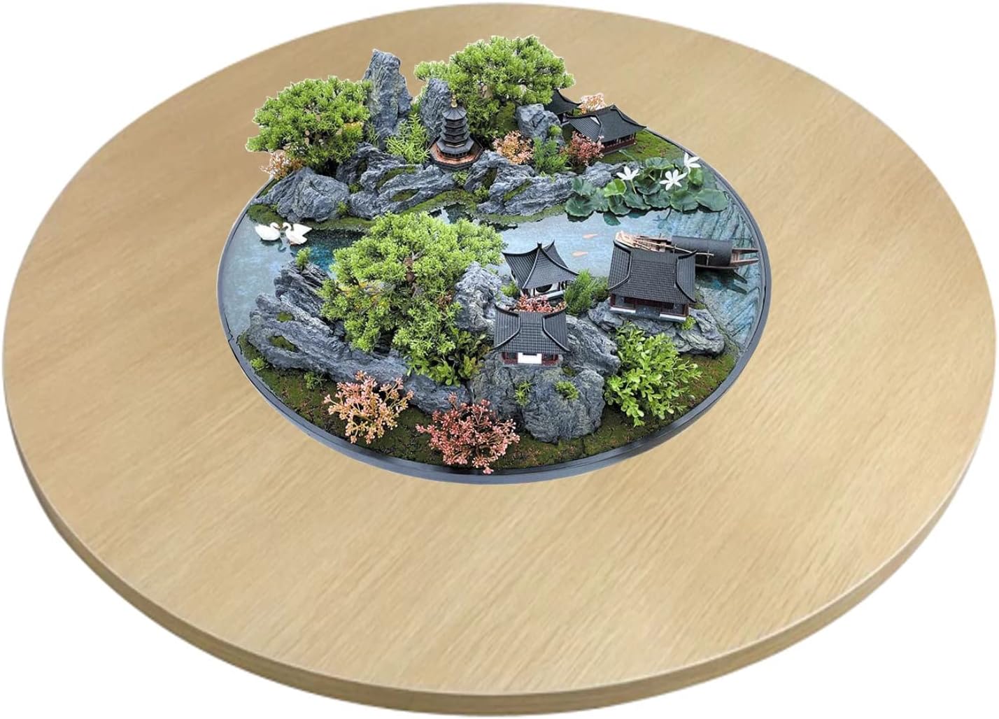 Dining Table Organizer Tray Wooden Swivel Serving Display