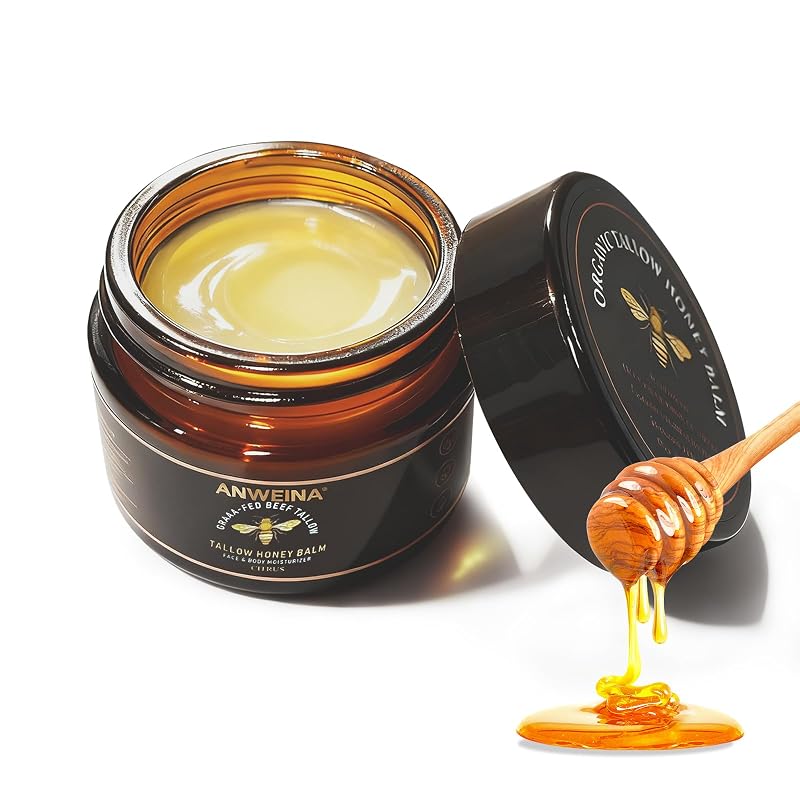 Bálsamo facial de sebo bovino alimentado com pasto, mel cru e cítricos Anweina, 57 g