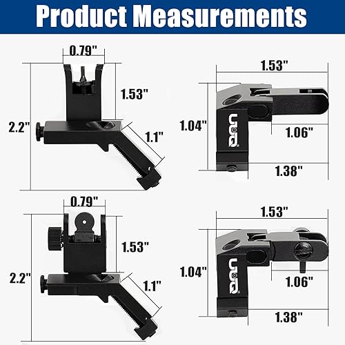 Miniatura 7 de UUQ Miras de hierro de fibra óptica con desplazamiento de 45 grados, miras delanteras y traseras abatibles con punto rojo y verde, juego de mira de