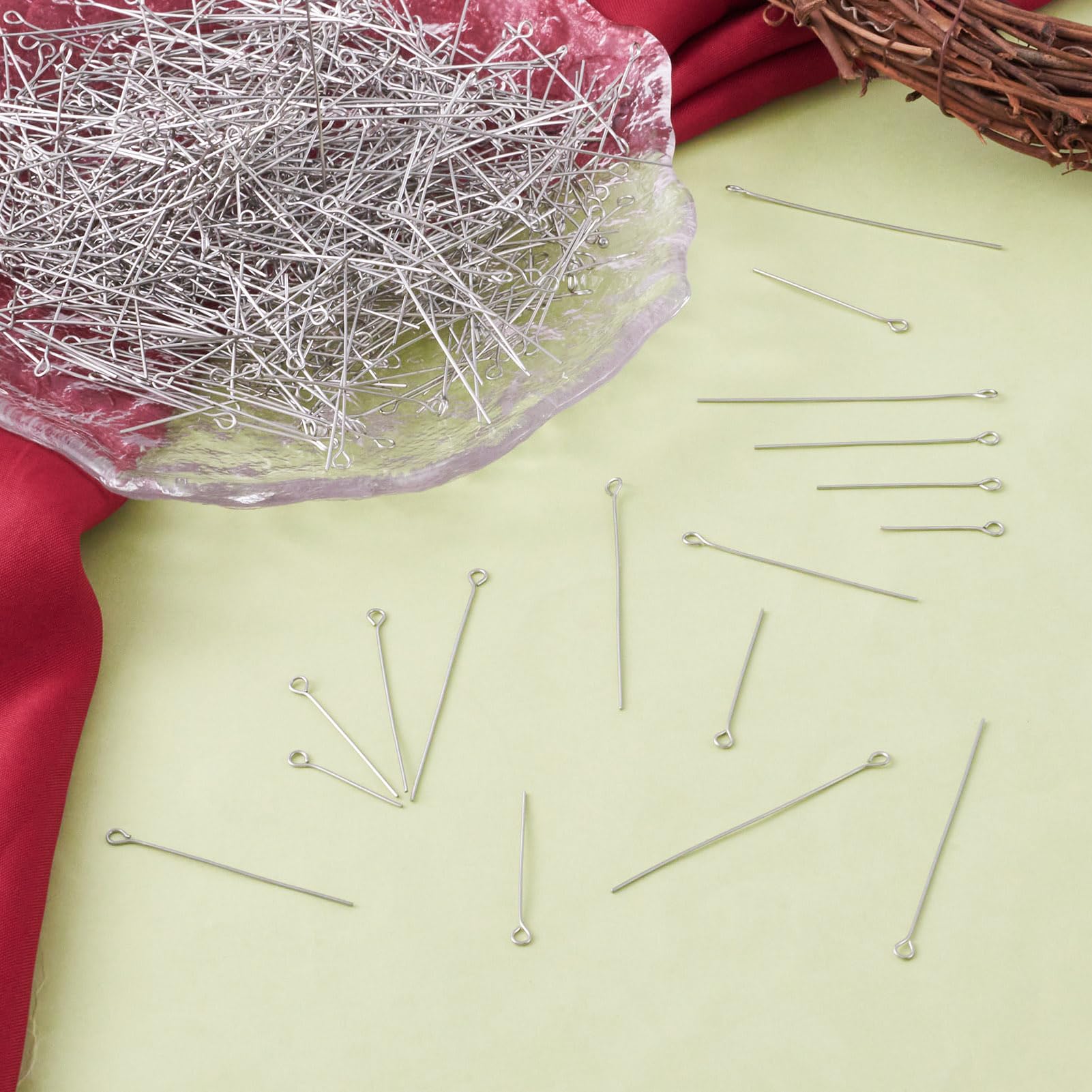 Pandahall 600pcs Stainless Steel Eye Pins 23 Gauge Head Pins Findings for DIY Jewelry Making, 20mm, 30mm, 40mm, 50mm.